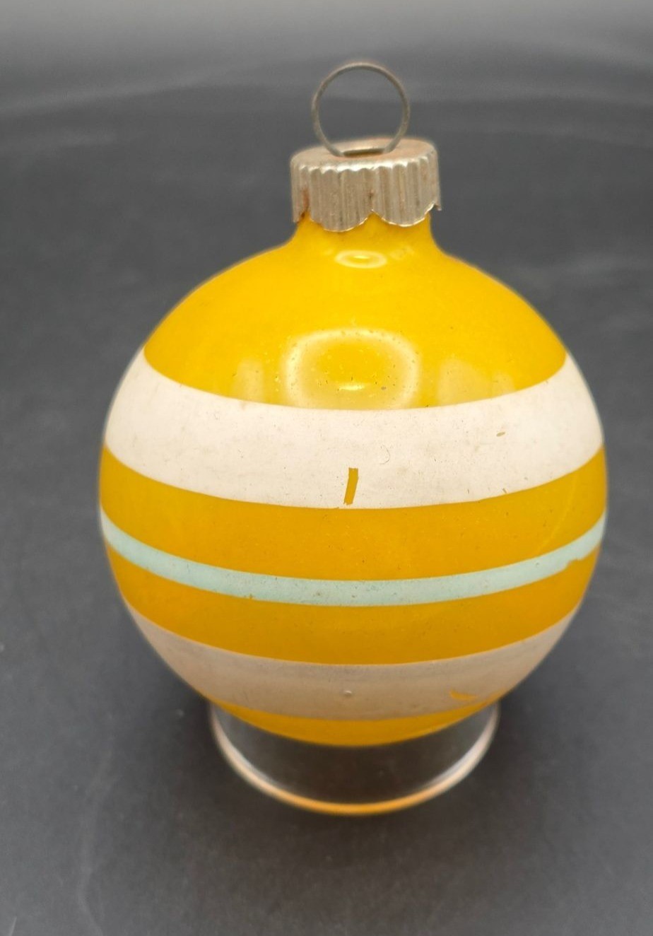 Vintage MCM Shiny Brite Unsilvered Yellow Striped WWII Era Christmas Ornament US