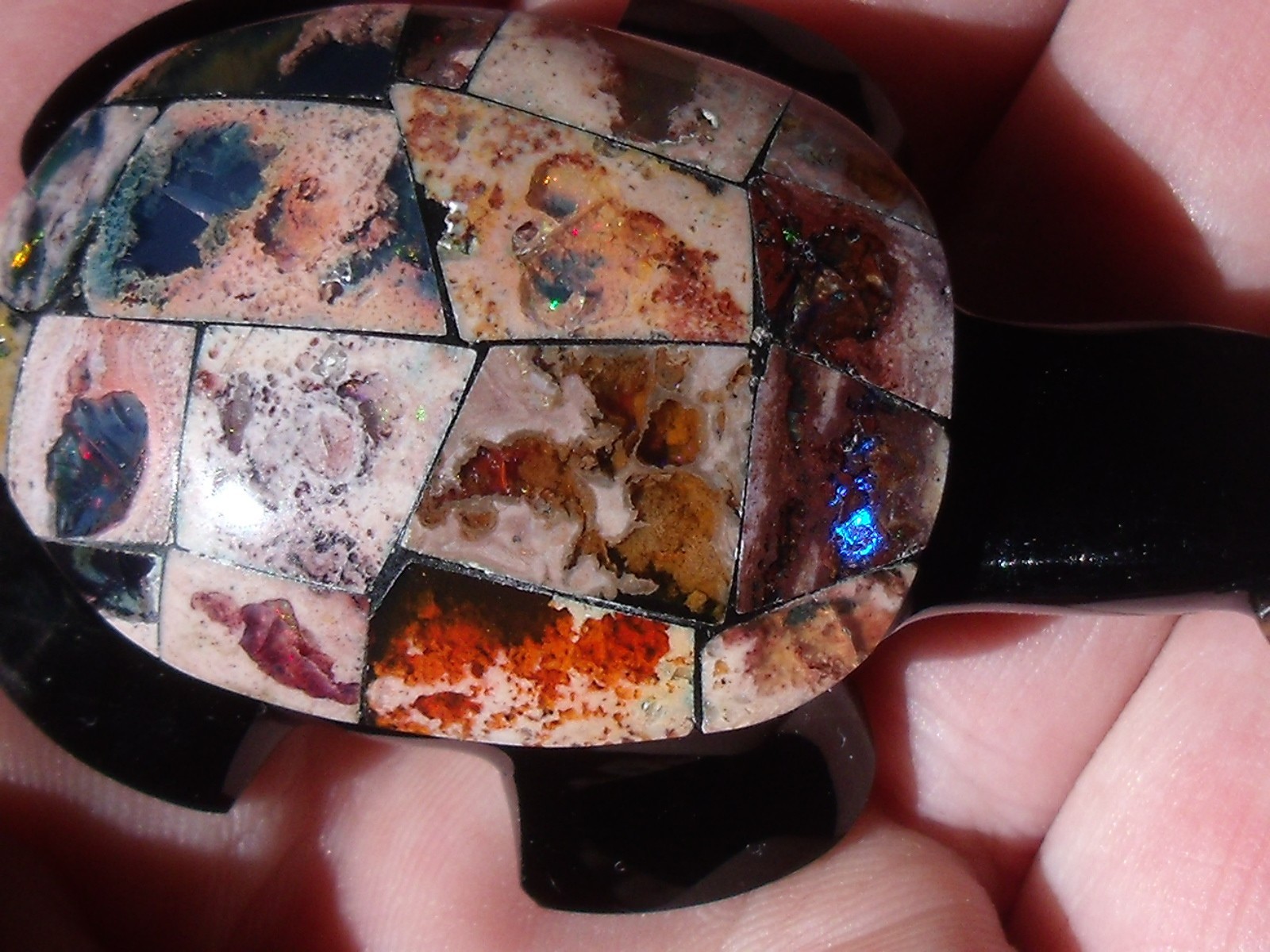 160 CTS Black Obsidian Turtle with a Mosaic shell of Cantera Fire Opal Inlay
