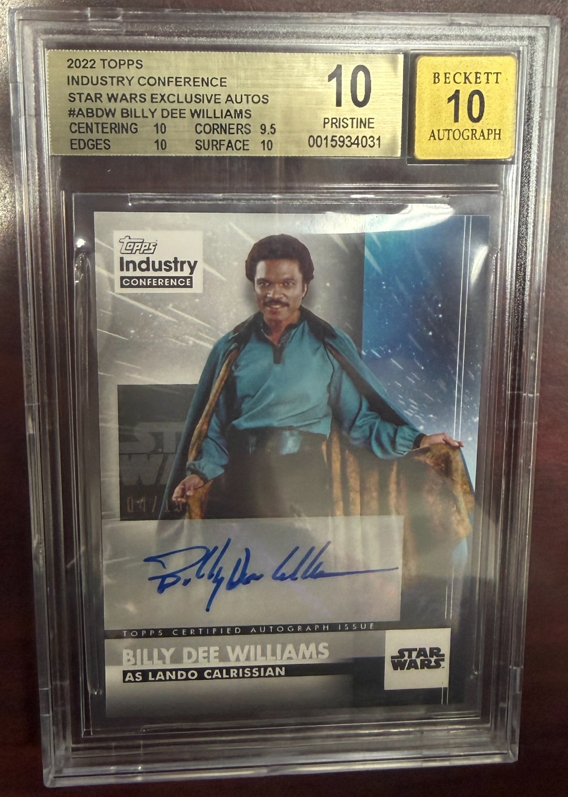 2022 Topps Industry Conference Billy Dee Williams as Lando Auto /15 BGS 10 *446 2022 Topps Industry Conference Billy Dee Williams as Lando Auto /15 BGS 10 *446