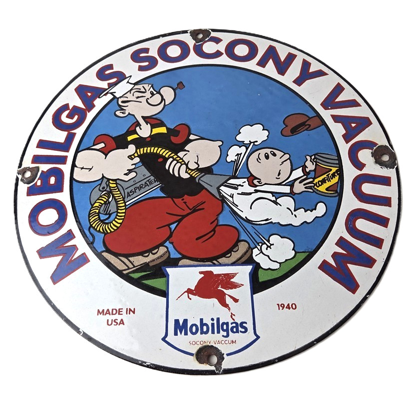 Vintage Mobil Sign - Pegasus Mobilgas Popeye Gas Oil Pump Service Porcelain Sign