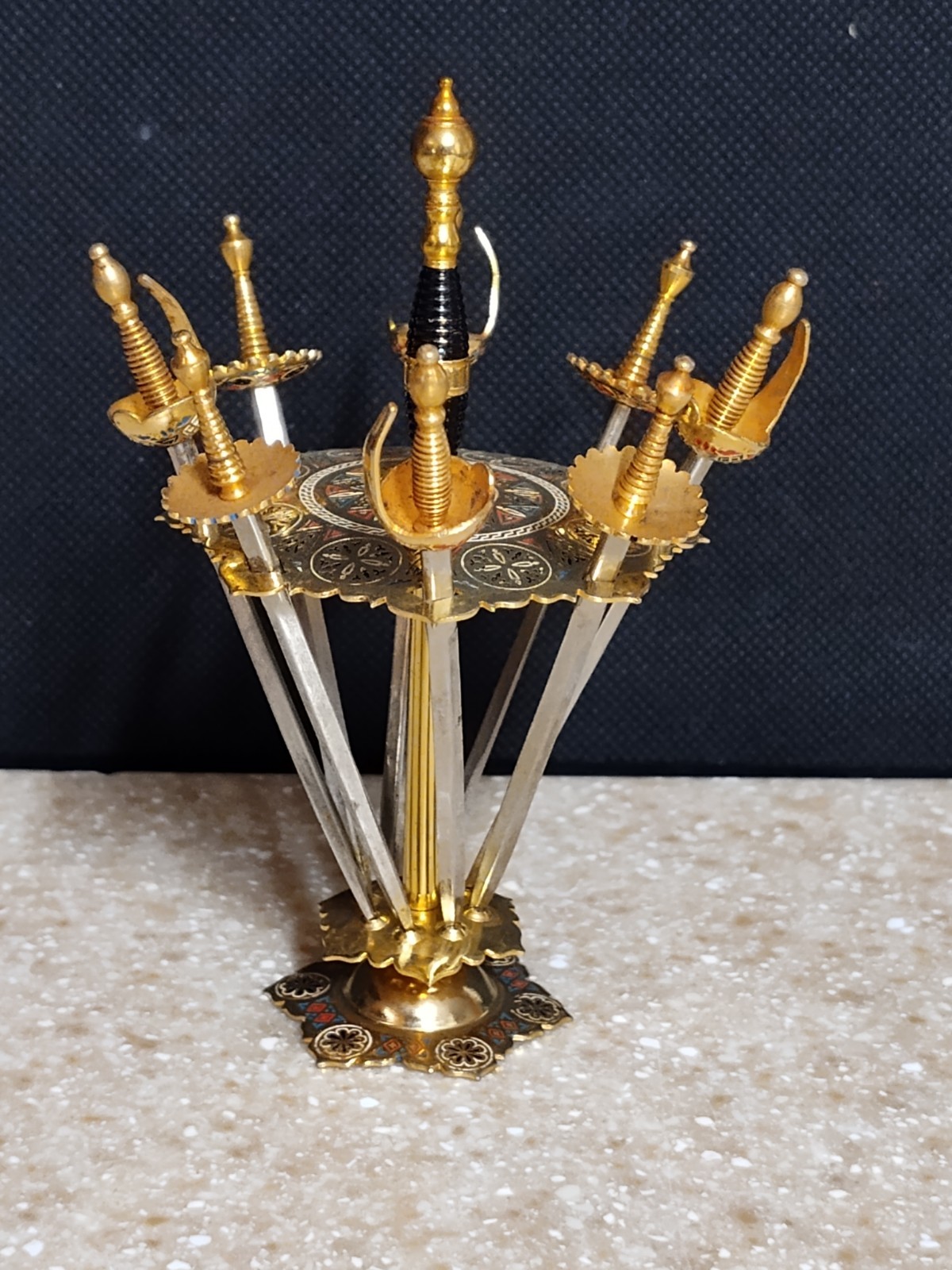 Vintage Sword Cocktail/Appetizer Picks With Holder 12 Picks (swords), Spain