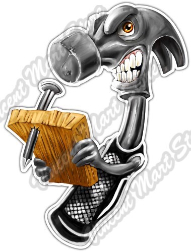 Angry Hammer Construction Carpenter Handy Car Bumper Vinyl Sticker Decal 4