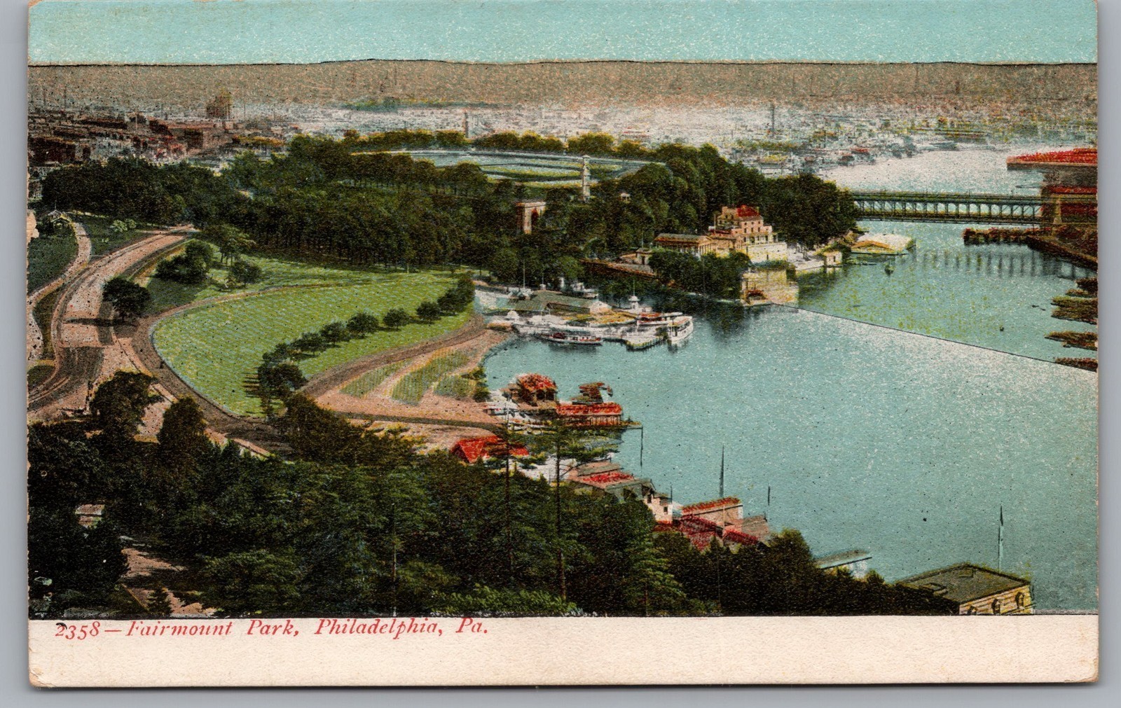 Fairmount Park Philadelphia PA River Boats Waterfront UDB Postcard TS-199