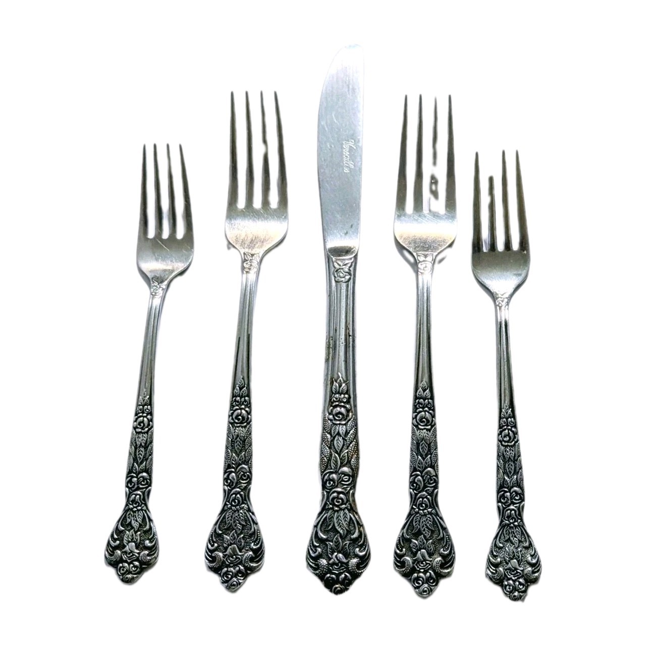 5 Pcs Vtg Versailles MSI Japan Flatware Stainless Dinner Salad Fork Knife MCM A+