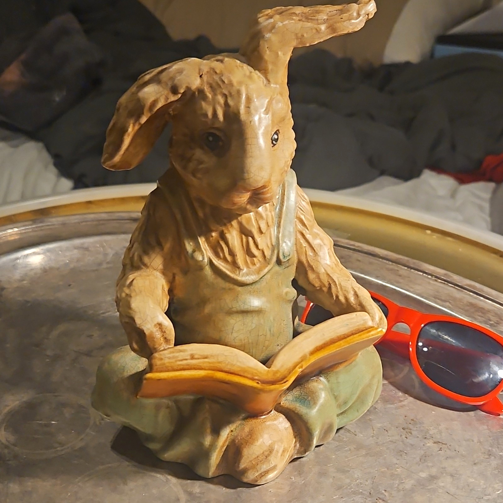 Vintage Ceramic Rabbit Reading Book 9\