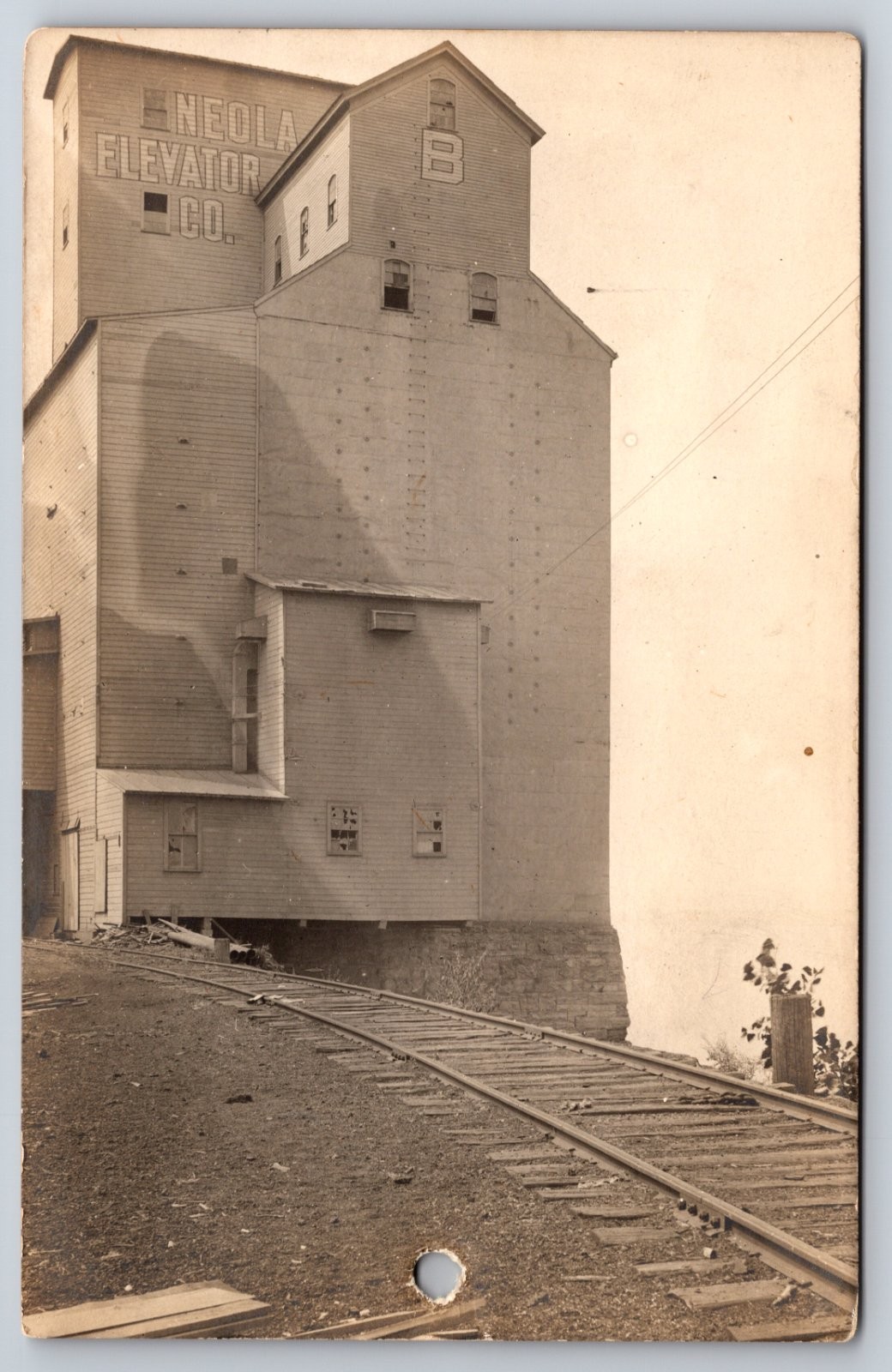 Neola Grain Elevator Thomson Illinois Railroad As-Is Hole Punch Real Photo RPPC