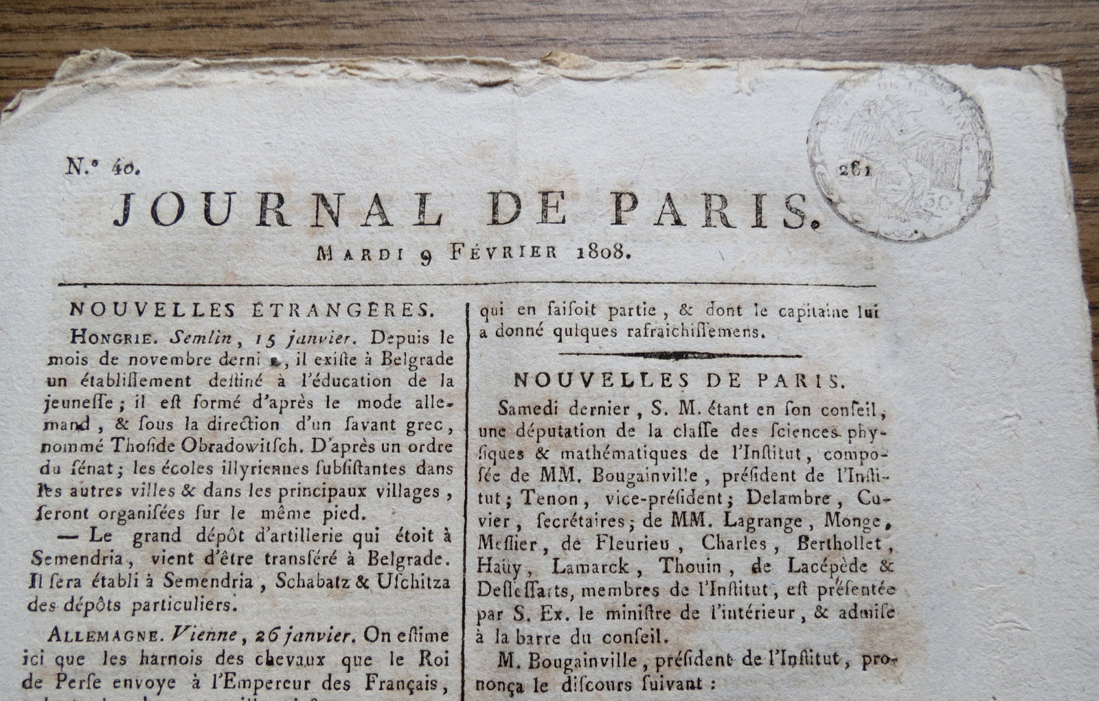 JOURNAL DE PARIS FEB. 9, 1808 FRENCH NEWSPAPER Expedition To Egypt