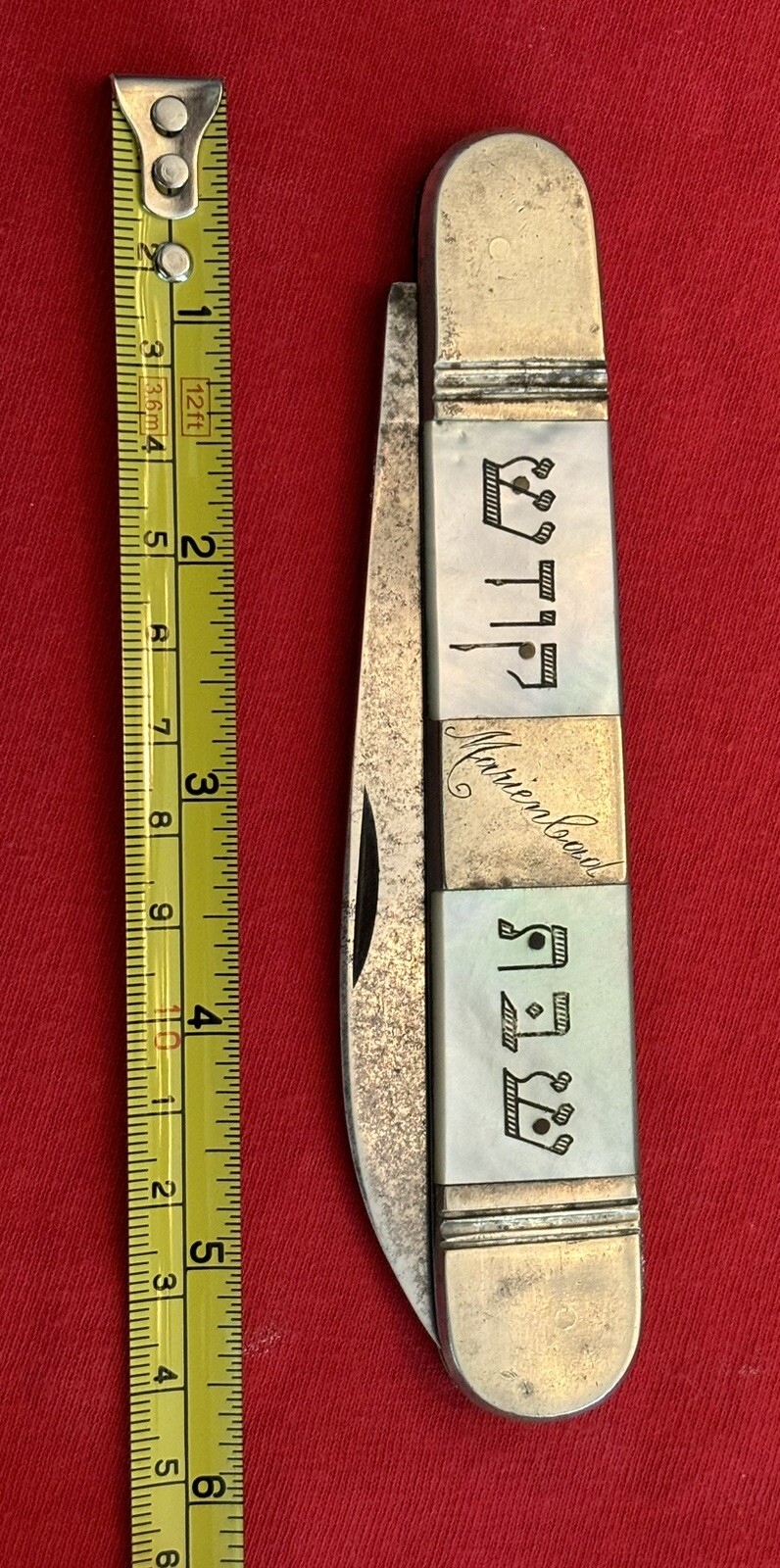 GERMAN ANTIQUE-CHALLAH KNIFE-1920’s-1930’s ENGRAVED-MOTHER OF PEARL & SILVER