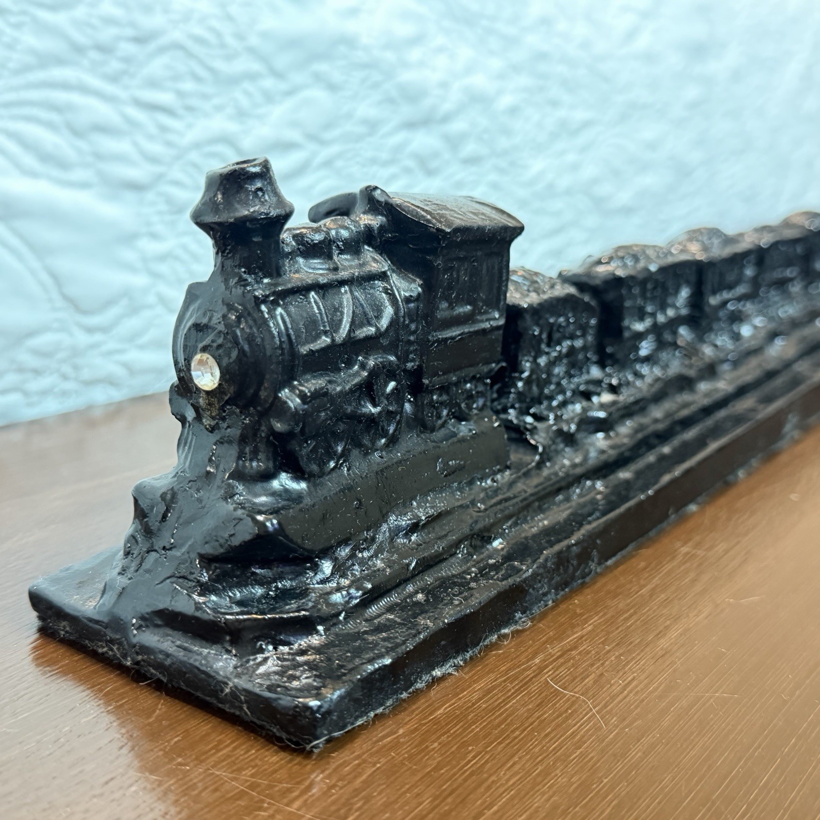 Vtg Hand Crafted From Coal Train Locomotive Sculpture 19” Mining Railroad Decor