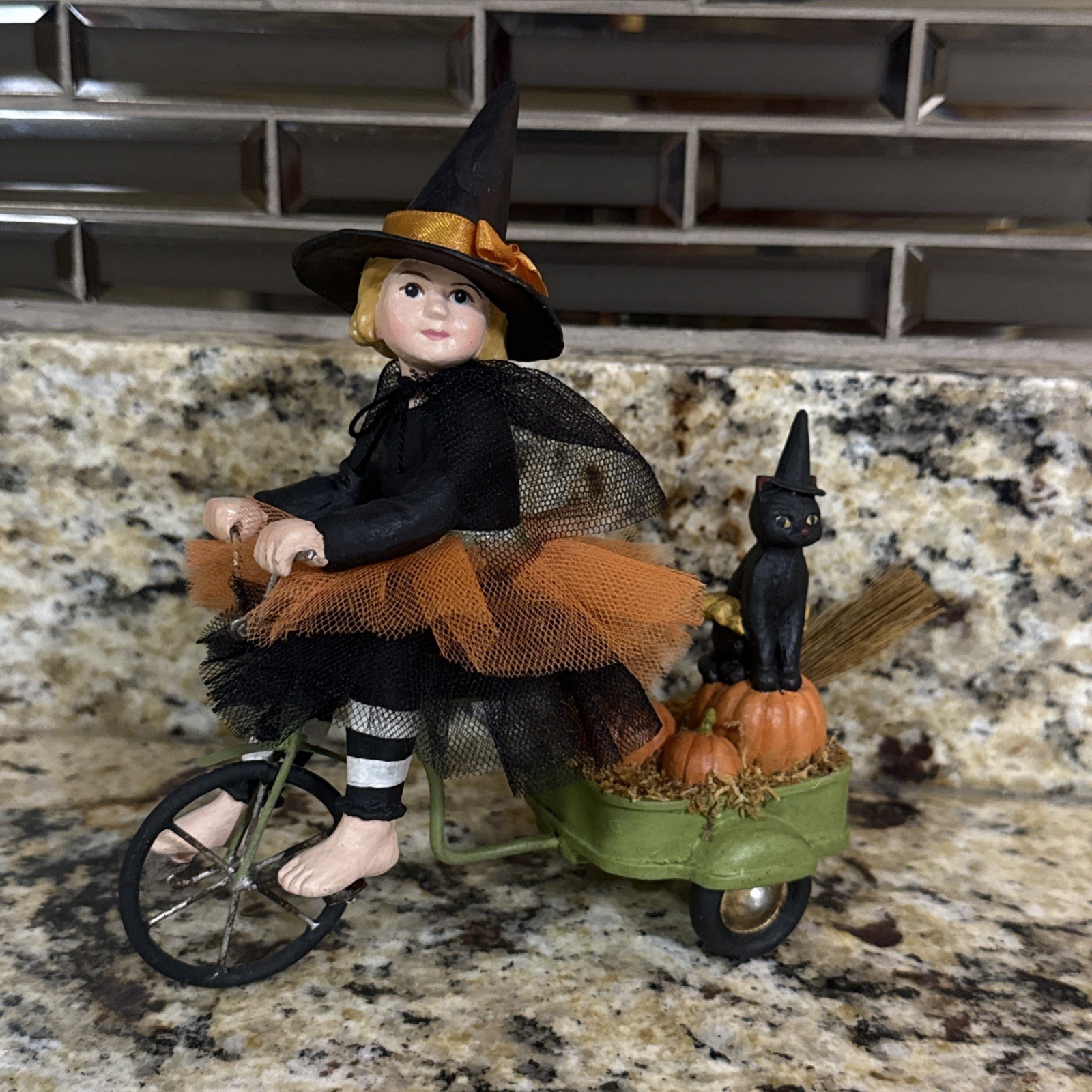 Bethany Lowe Designs Witch Riding Bicycle Halloween Vintage Decor Figurine