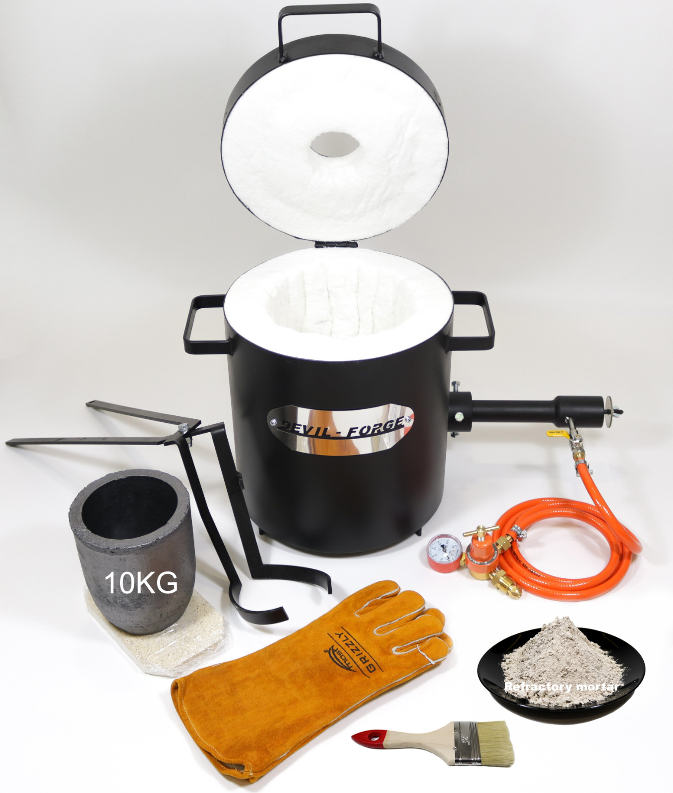 FB2Mb–10KG GAS METAL MELTING FURNACE Propane Forge Copper Crucible Tongs 2 in 1