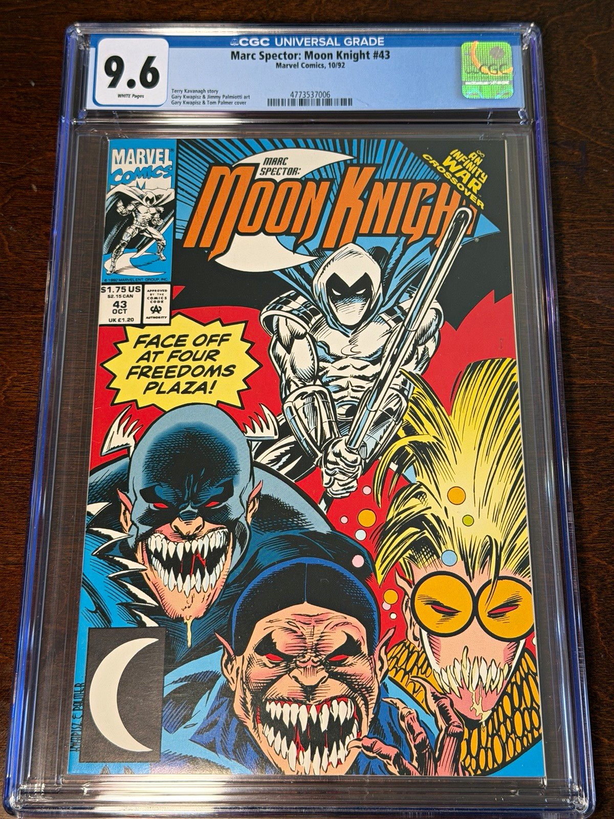 FREE SHIPPING Marvel Marc Spector: Moon Knight #43 (1992) CGC 9.6 NM+ 1st Ed