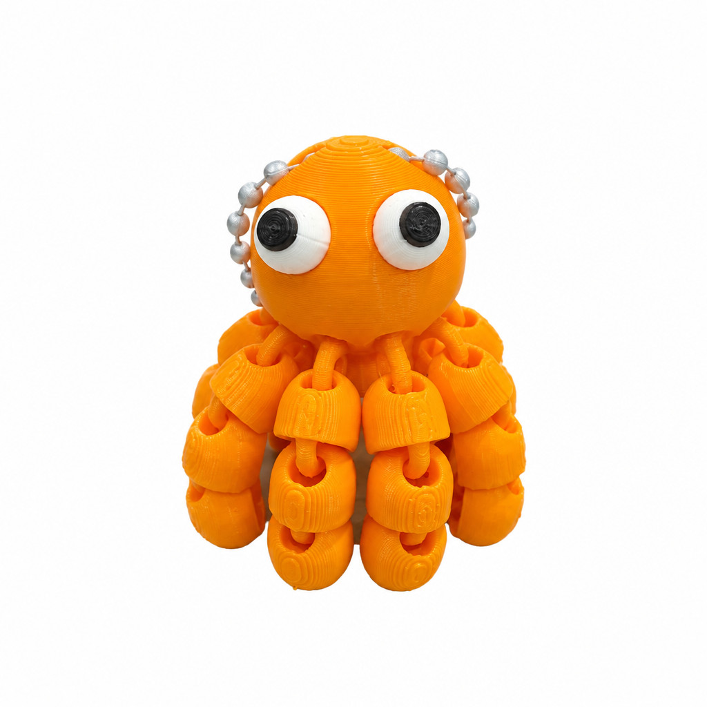 3D Printed Orange Octopus Keychain Articulated Flexi Fidget Toy Bag Charm Gift