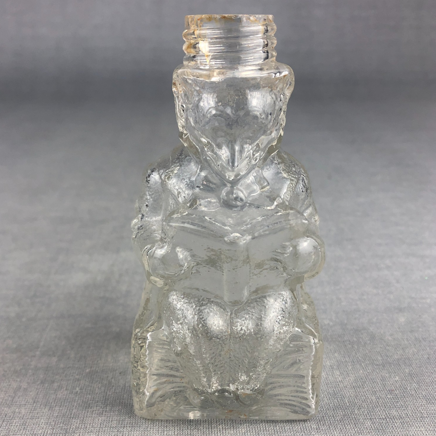 Antique 1890s Bottle Teddy Roosevelt Bear or Learned Fox Figural Reading Candy
