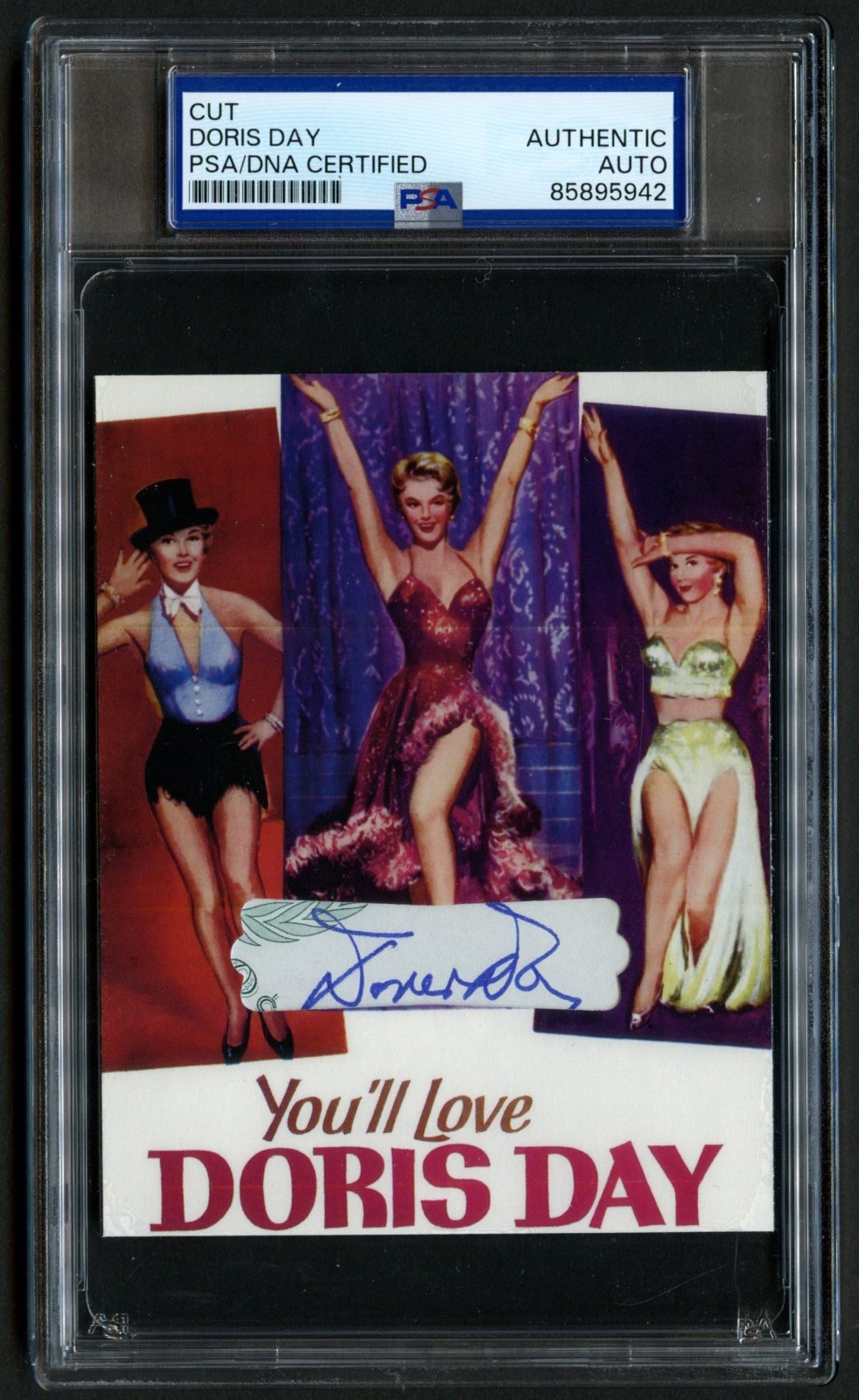 Doris Day signed 3.5x5 Actress: You'll Love Doris Day Custom Cut PSA Slabbed