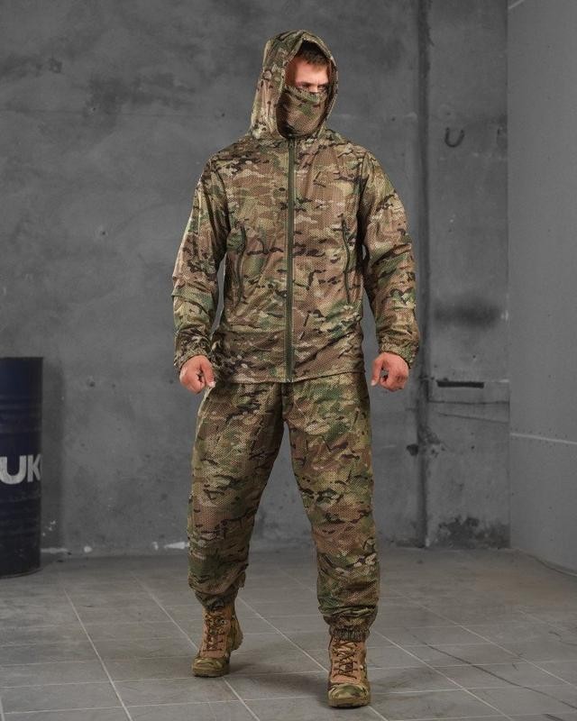Multicam summer combat camouflage suit with mesh and hood, anti-mosquito