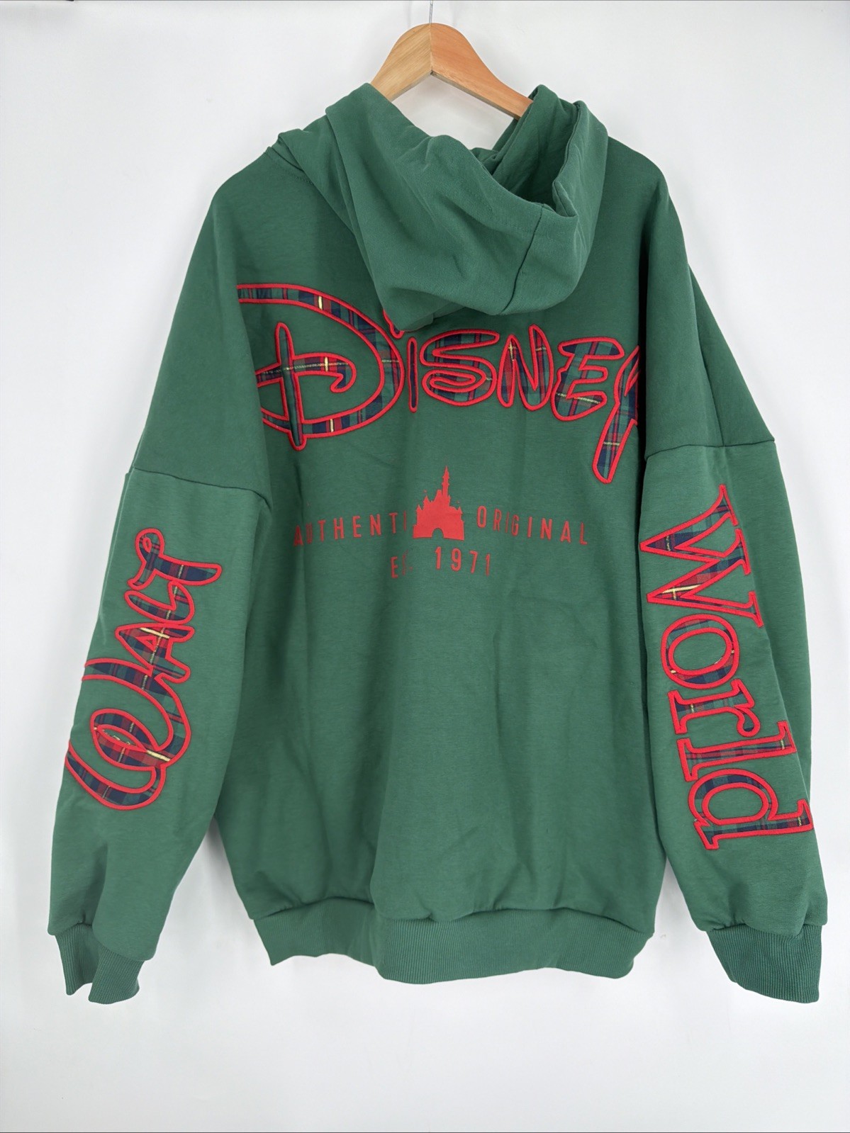 2025 Walt Disney World Green Plaid Christmas Zip Hoodie Sweatshirt Sz XXL 2X NWT