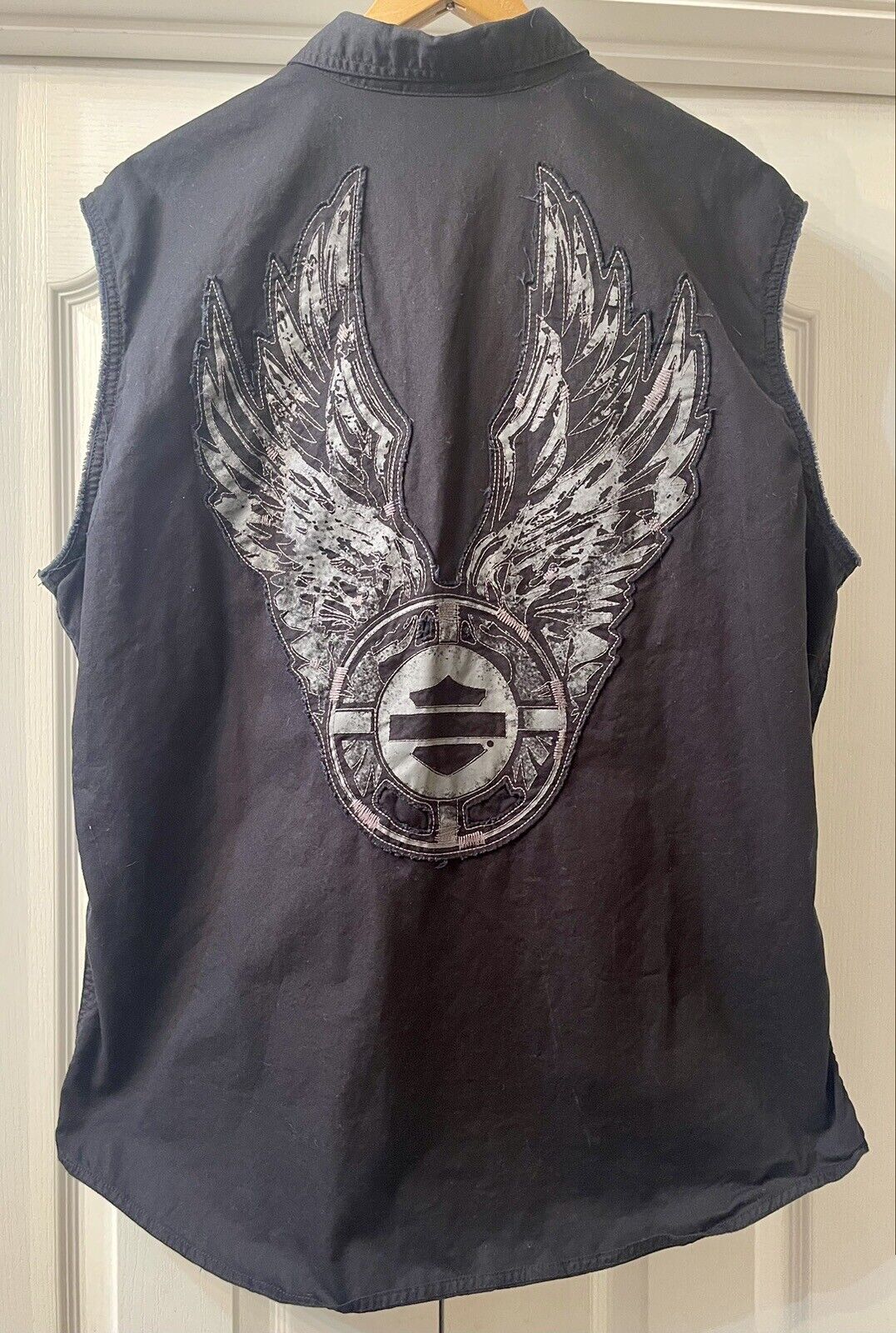 Harley Davidson Men\'s Angel Wing Sleeveless Shirt Logo Black Gray X-Large XL EUC