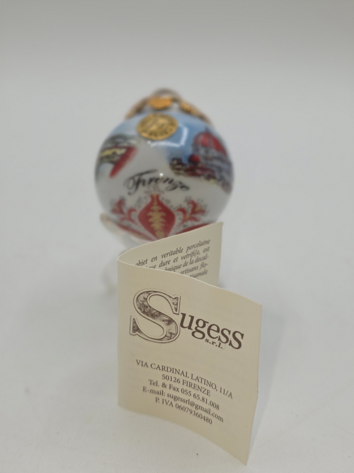 Vintage Italian Christmas Ornament Sugess Glazed Feldspathic Porcelain NIB