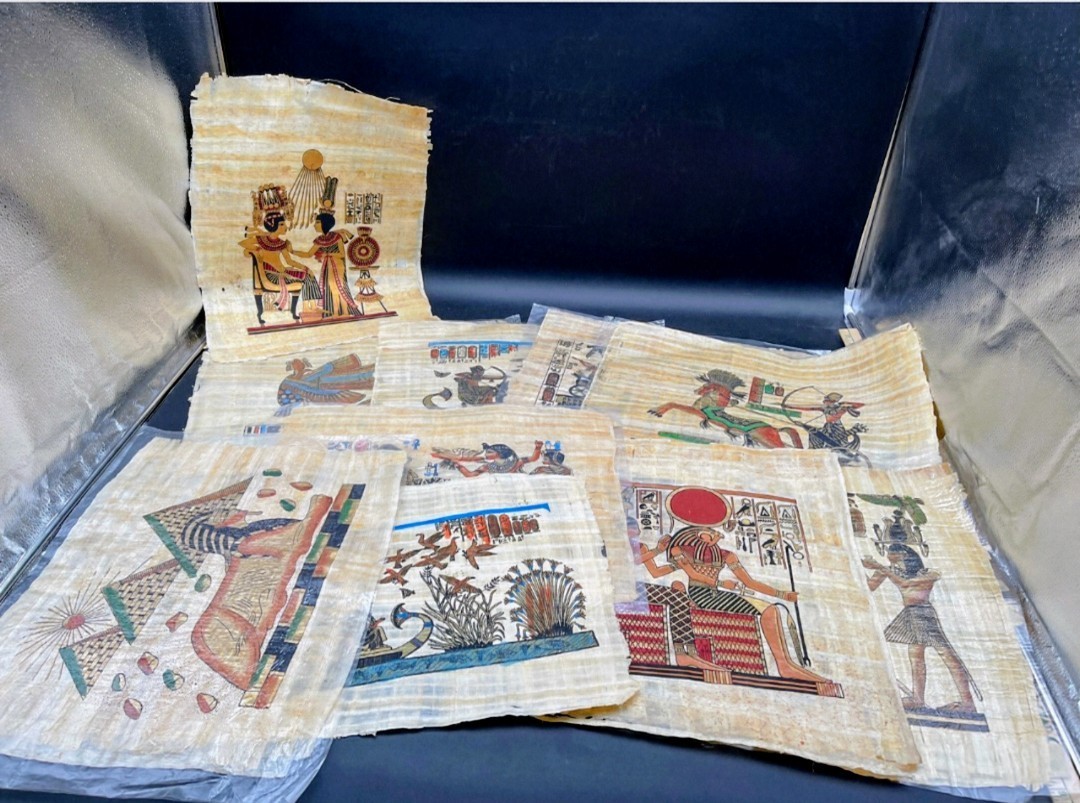 EGYPTIAN ART SET OF 10 VINTAGE Rice Paper Drawings