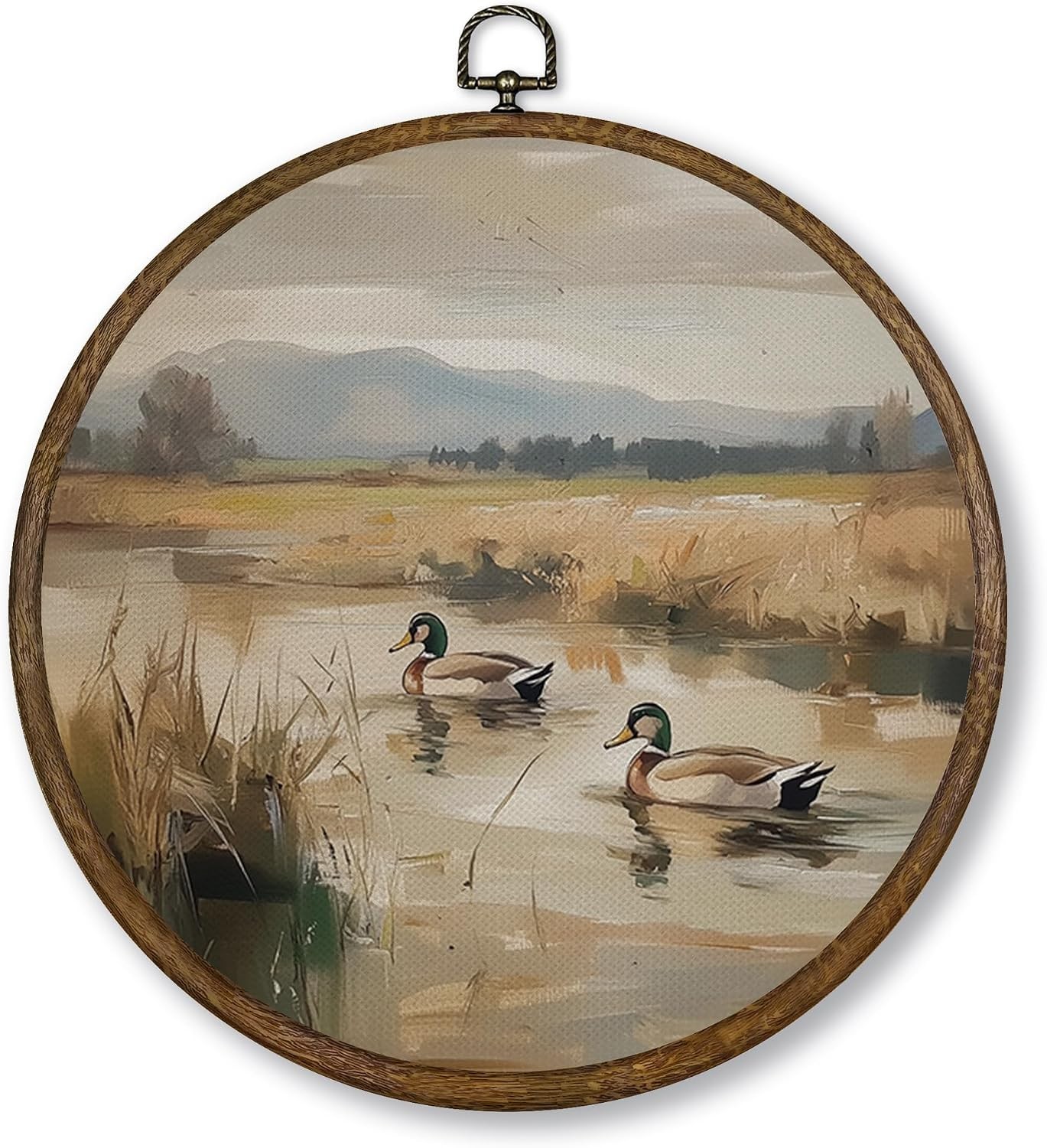 Vintage Mallard Duck Wall Art Decor, Nursery Cottagecore Duck Pond Hunting round