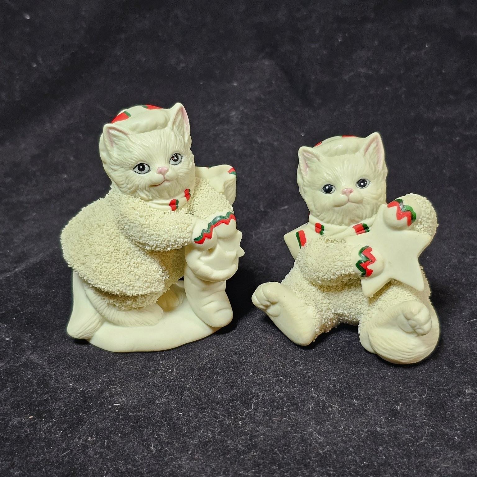 Vintage 1992 Lefton Kitty Snowflake Christmas Figurines Set of 2 Cat