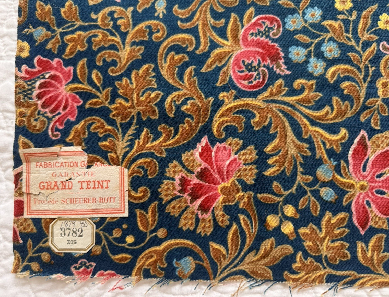Antique French Fabric c1886-1887 Stunning Grand Teint Stylized Floral 19x31.5\
