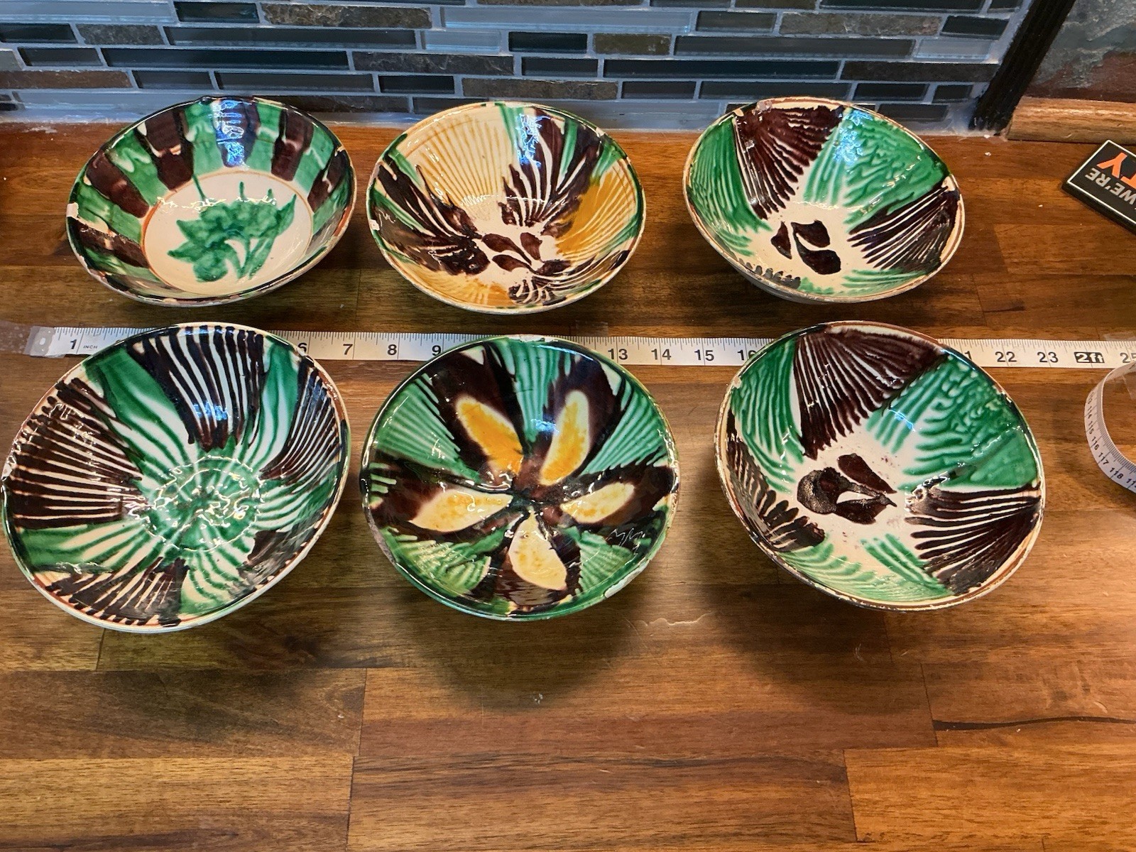 Vintage Mexican Dripware Pottery Bowls Set Of 6 Oaxaca Folk Art Spatter Glaze