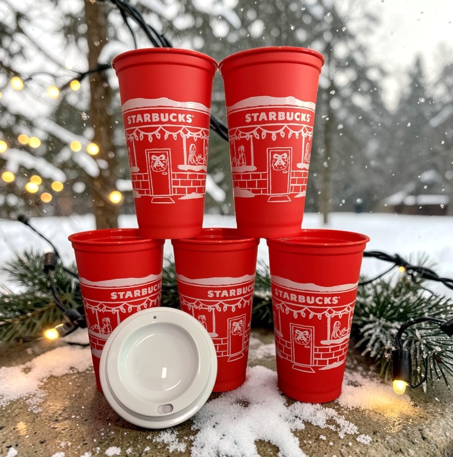Lot of 5 Starbucks Red Cup Day Christmas Plastic Reusable Cup w/ Lids 2025 16oz