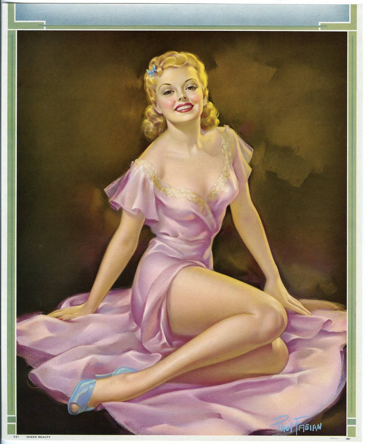 Vintage Pearl Frush 1940s Art Deco Pin-Up Poster Leggy Blonde Sheer Beauty
