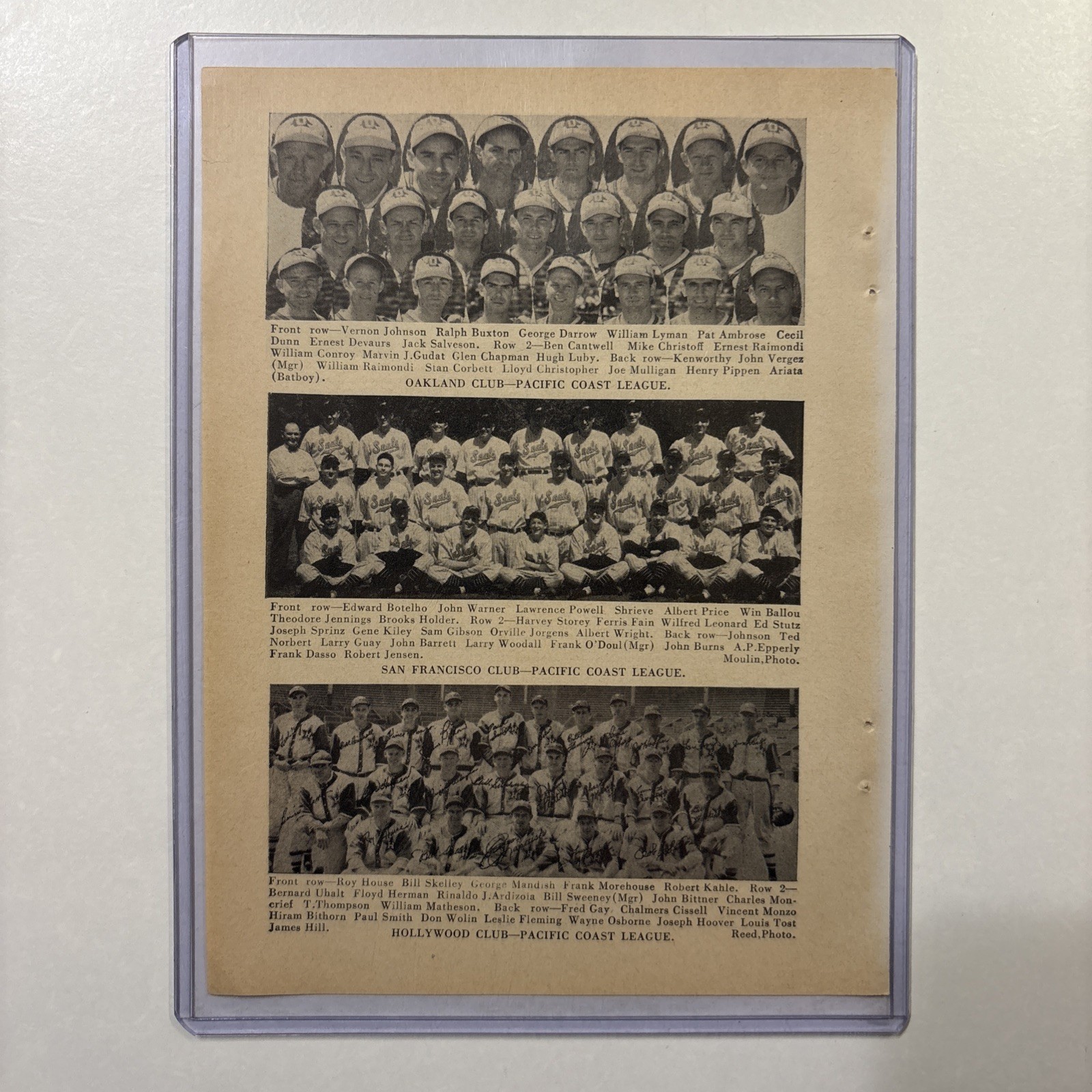 1940 Oakland/San Francisco/Hollywood/Los Angeles CA Baseball Teams Rare Vintage