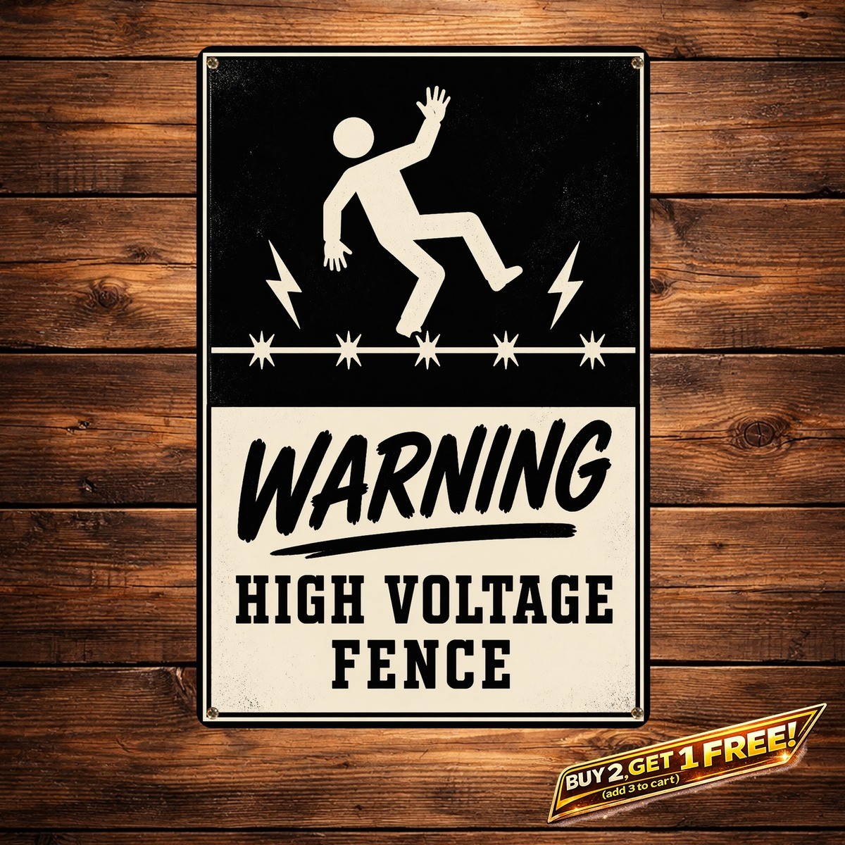 Running Silhouette Pictogram Electric Fence Warning Metal Sign