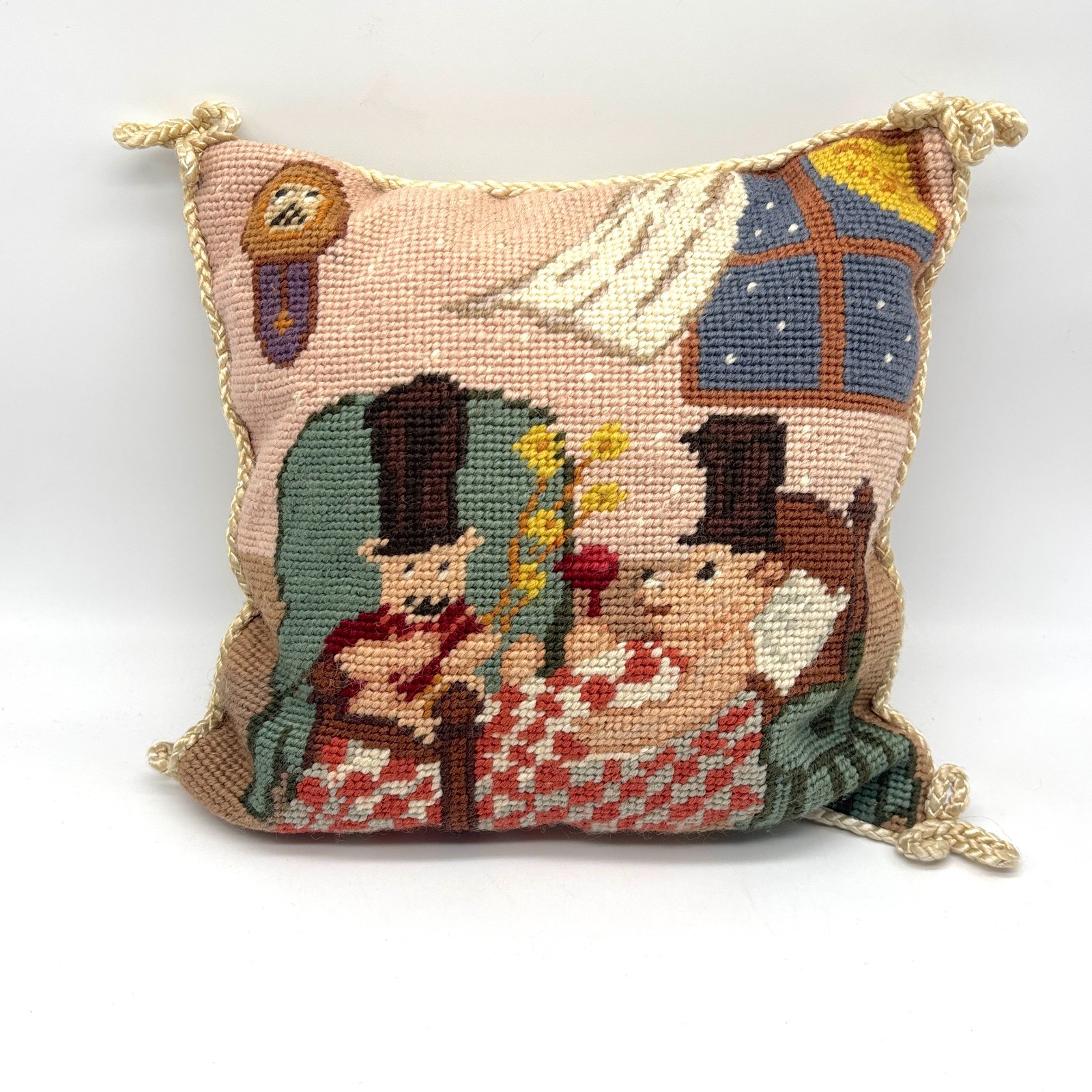 Vintage Katha Diddel Home Collection Wool Needlepoint Pillow Teddy Bears 