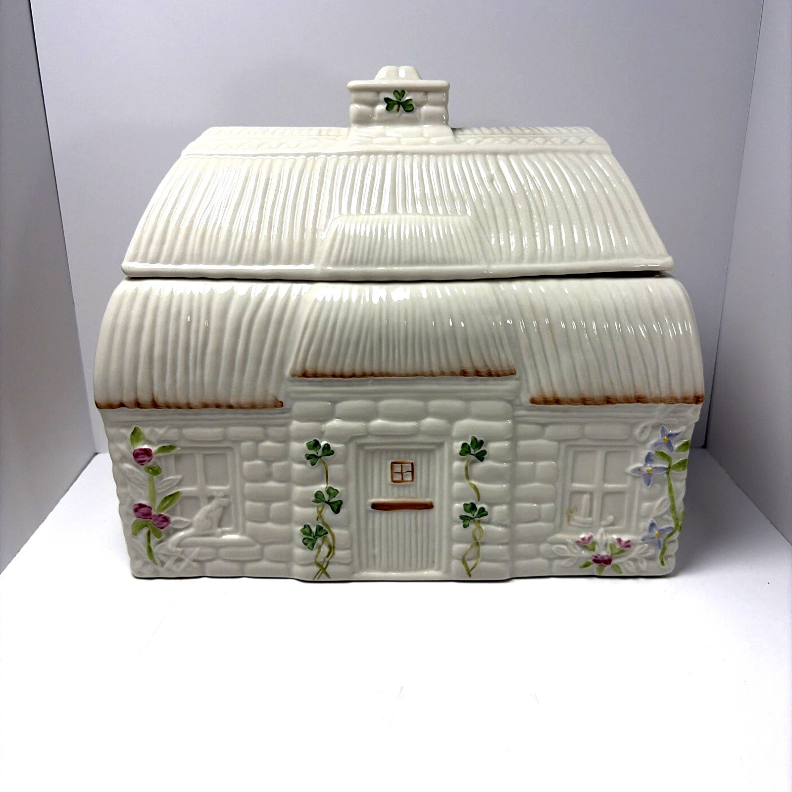 Belleek Cottage Cookie Jar 11th Anniversary Show *Rare* Vintage Irish Porcelain