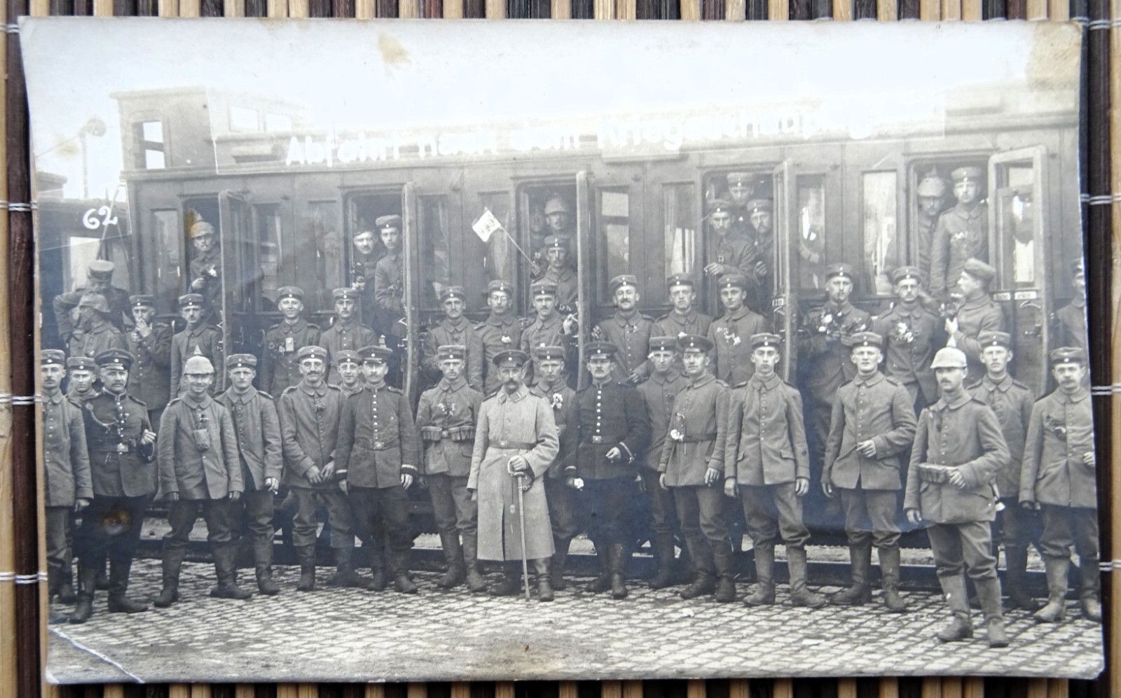 WWI. Departure to the theater of war. German soldiers & officers at the train.