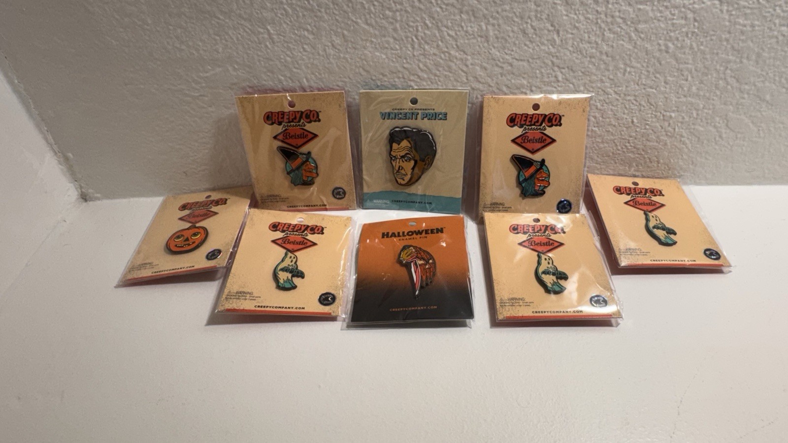 Creepy Co Halloween Enamel Pin Lot of 8 Beistle Vincent Price New On Card