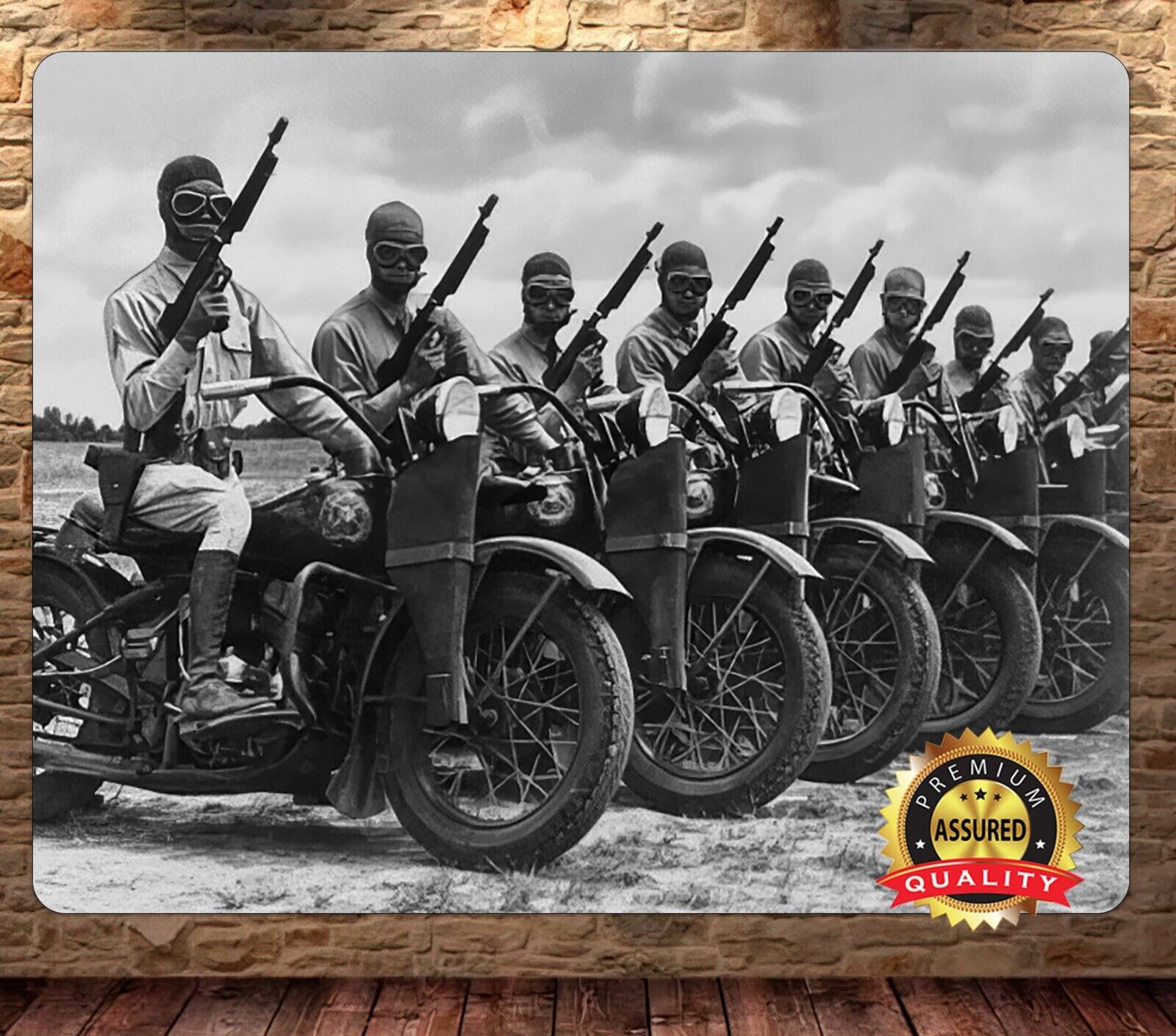 Motorcycles - Vintage - Military Soldiers - Metal Sign 11 x 14