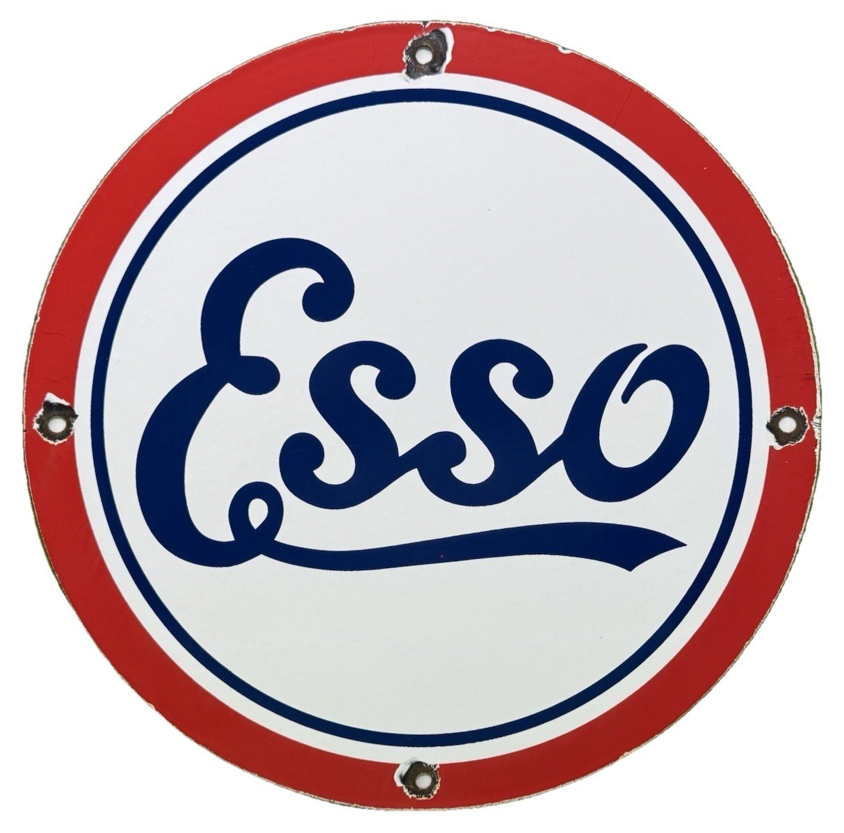 VINTAGE ESSO PORCELAIN SIGN SCRIPT LOGO GAS OIL SERVICE STATION PUMP PLATE