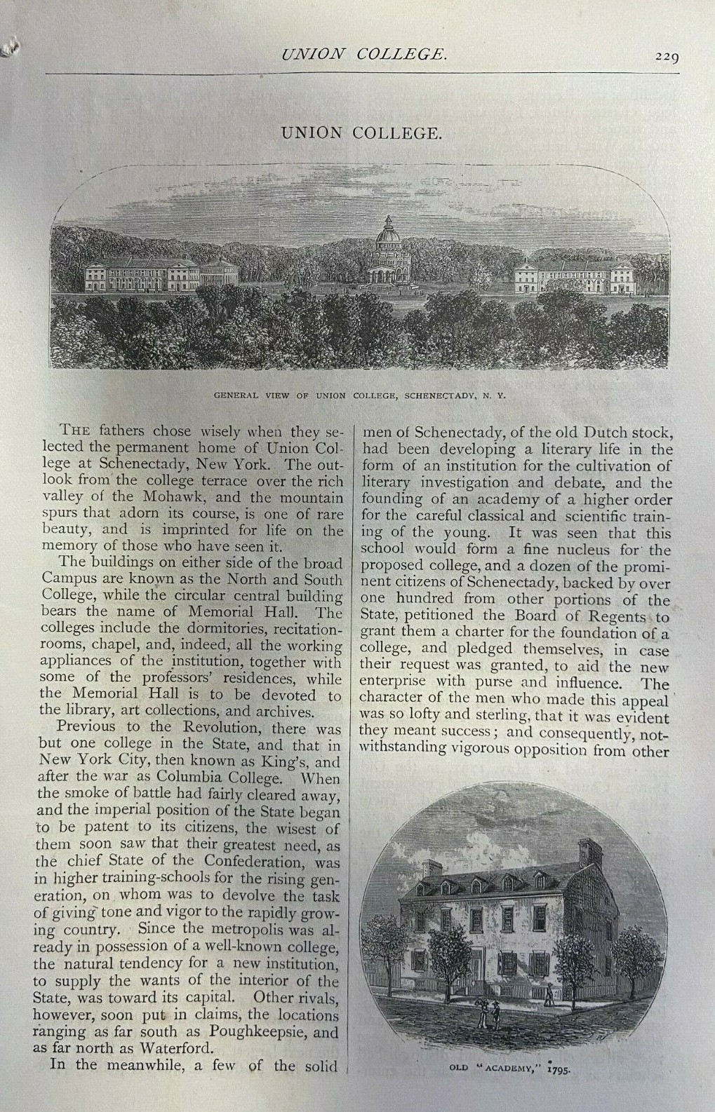 1876 Union College Schnectady New York illustrated