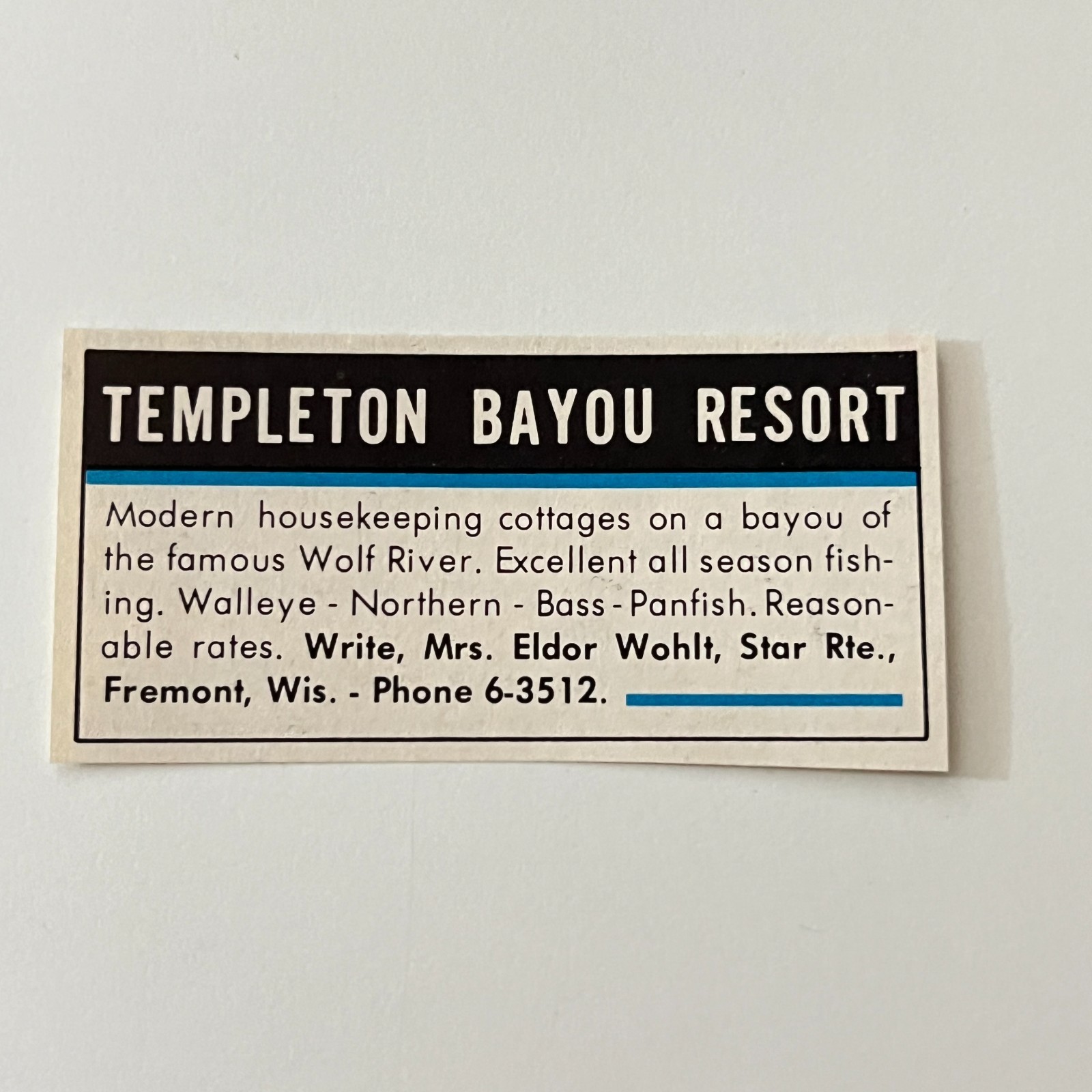 Templeton Bayou Resort Mrs Eldor Wohlt Fremont WI 1963 WI Ad TAK2-S13