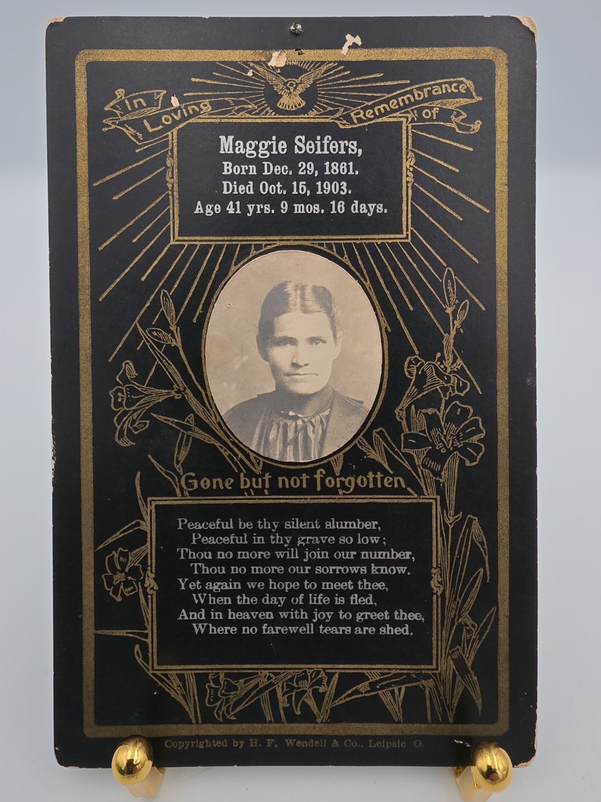 Antique Victorian Mourning Card w/ Photo – Maggie Seifers – Antique Memorial 4x6