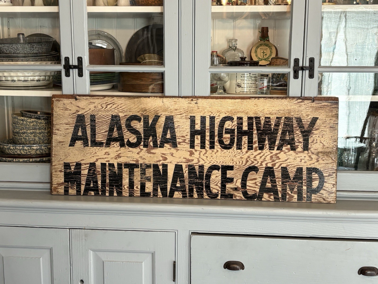RARE ALASKA HIGHWAY Maintenance CAMP double sided SIGN HISTORIC YUKON ROUTE WWII
