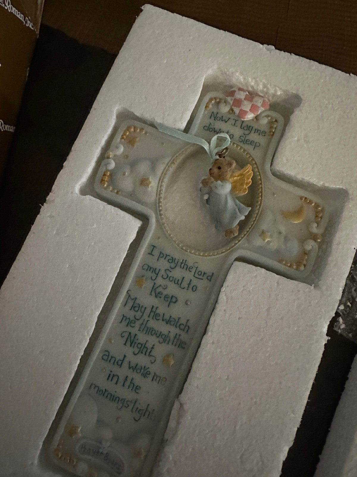 Roman Inc. Ceramic Prayer Bear Cross BLUE BOY