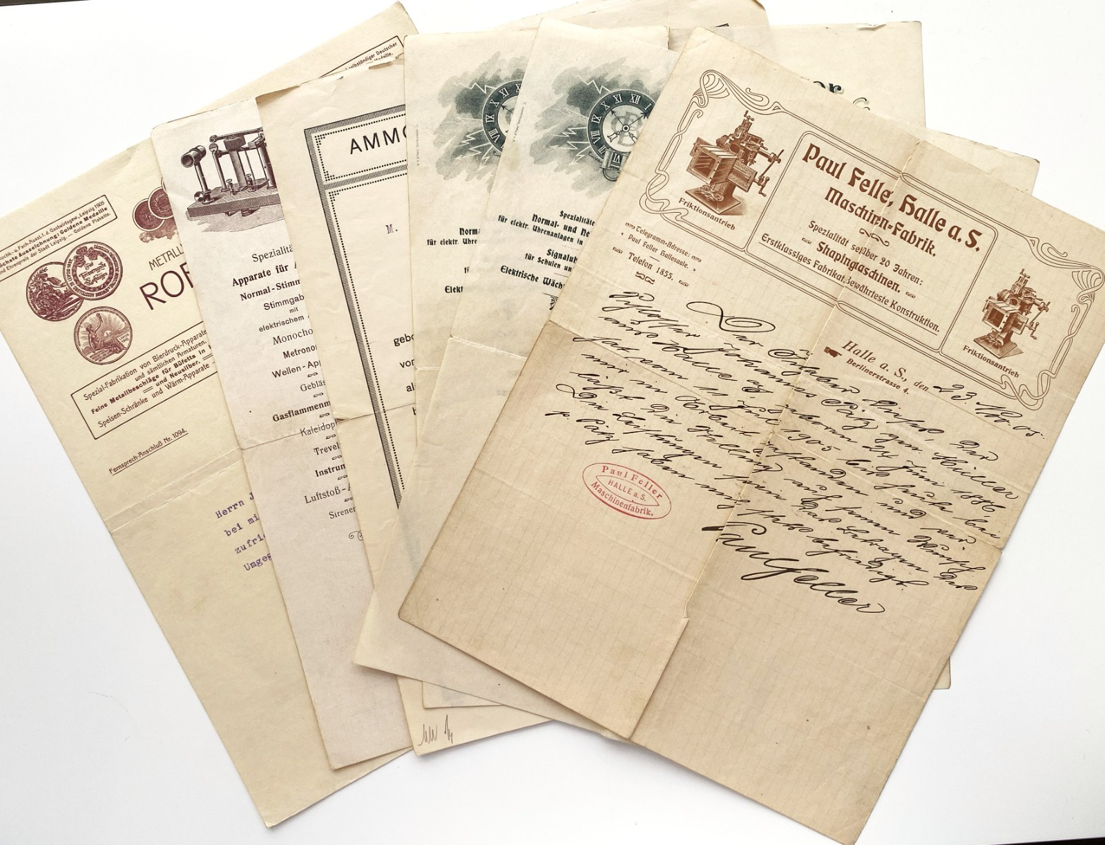 Antique Signed German Business Documents (6) Carl Schaefer, Feller, Early 1900’s