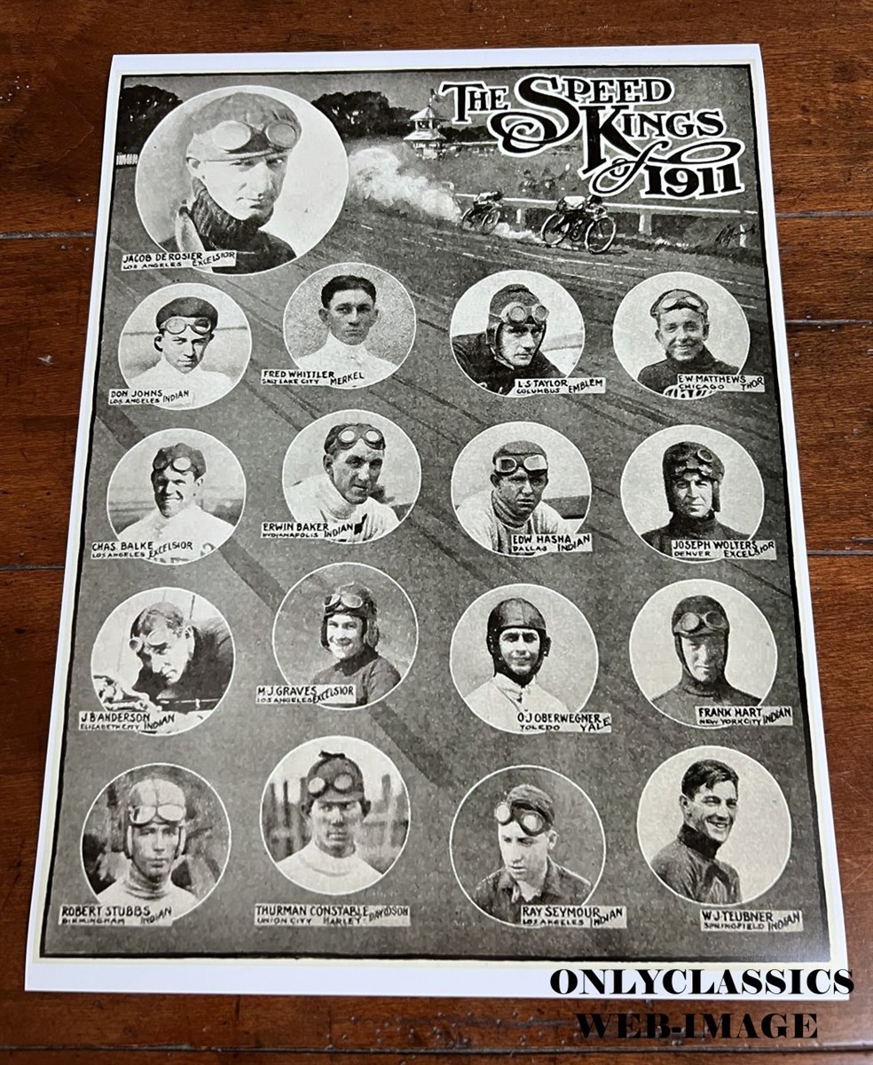 1911 Speed Kings Motorcycle Racers 12x16 Poster Harley Davidson Indian Excelsior