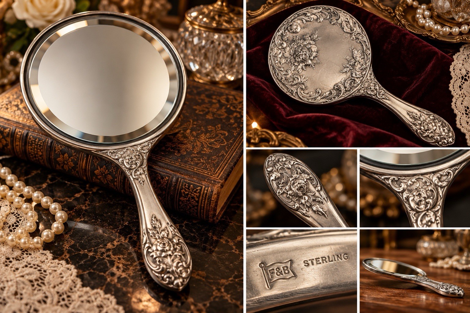 Antique Foster & Bailey Sterling Silver Hand Mirror Circa 1900
