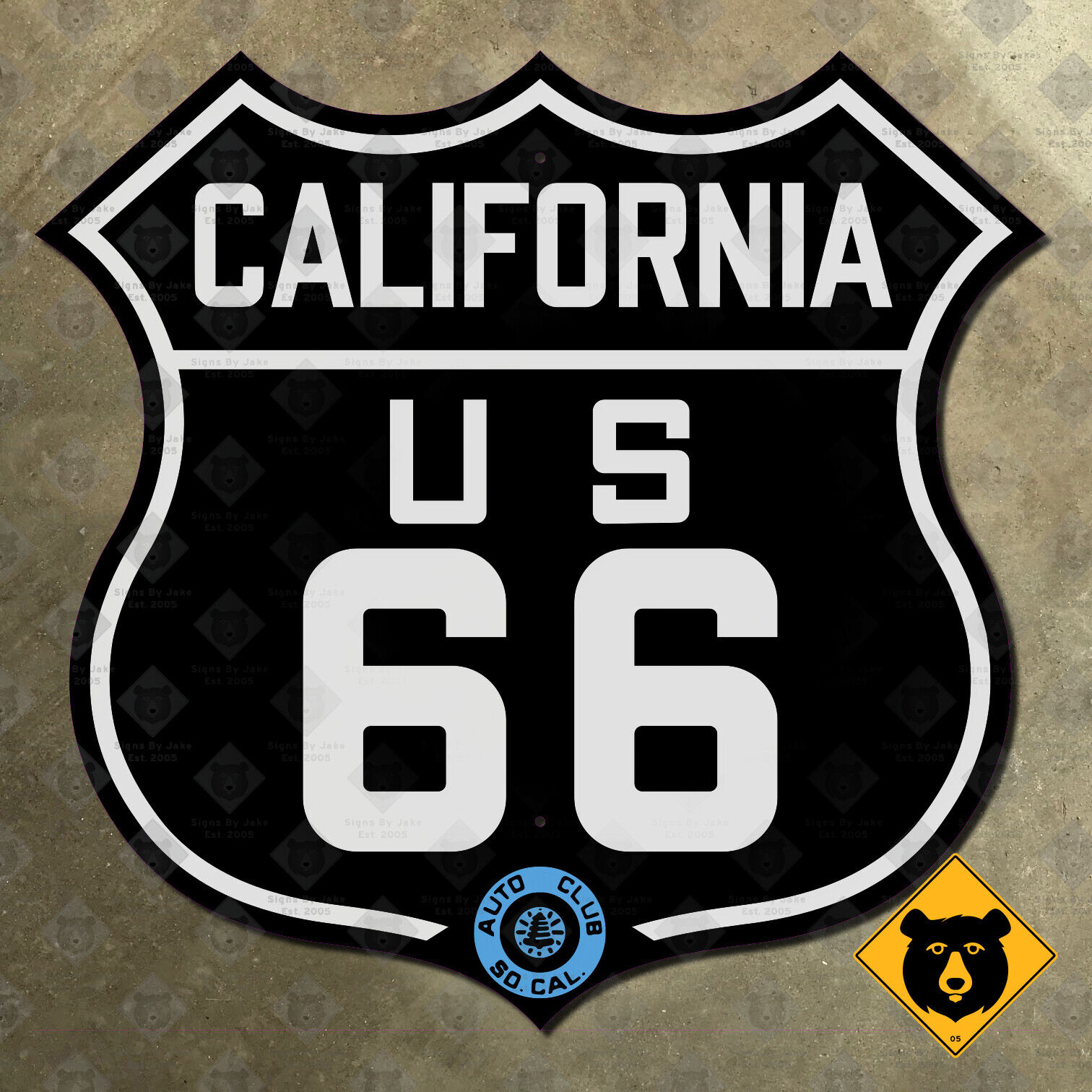 California US route 66 marker 1928 ACSC mother road auto club sign black 36x35