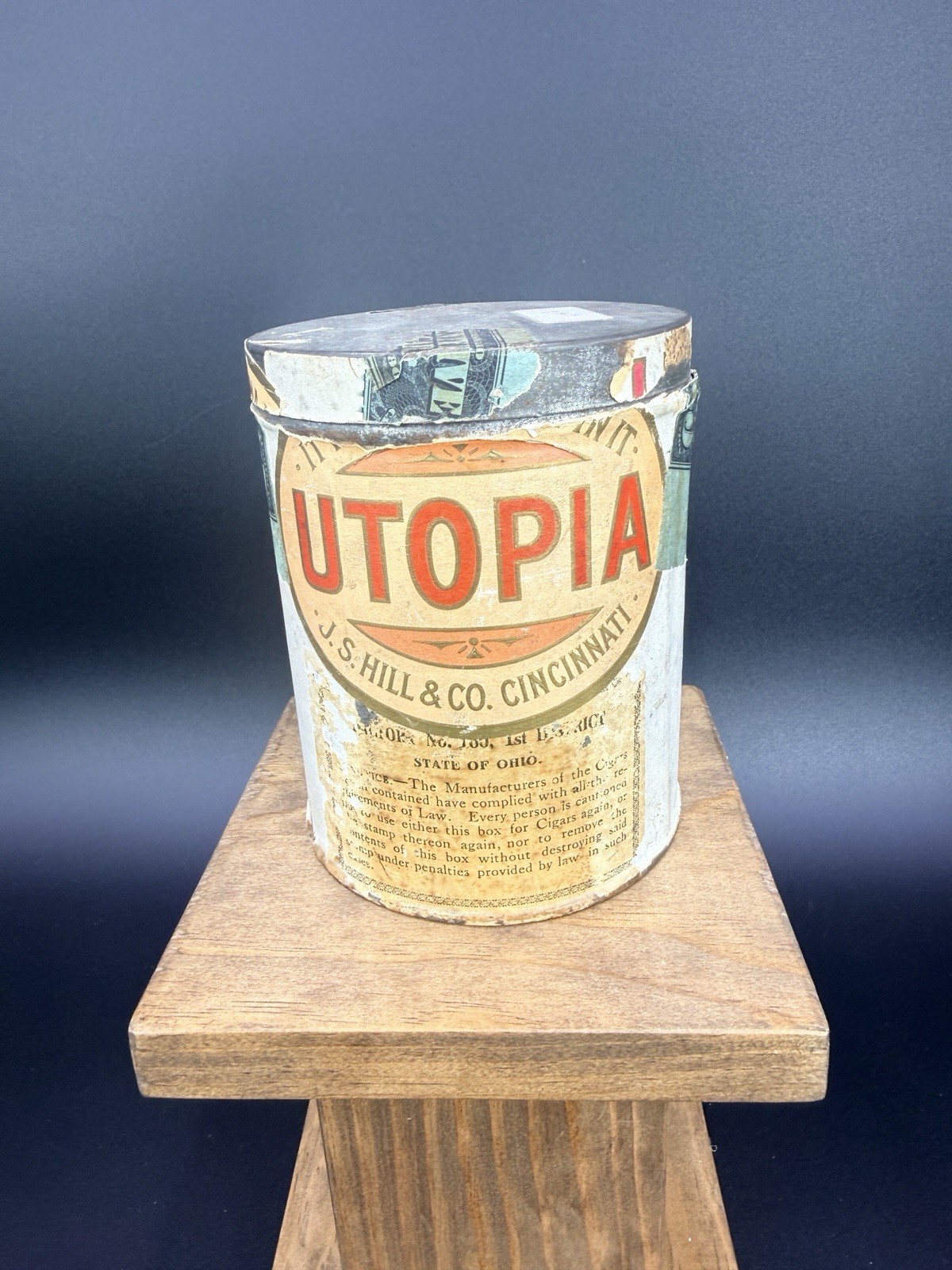 Rare Vintage J.S. Hill & Co Utopia Tobacco/Cigar Tin Cincinnati Ohio