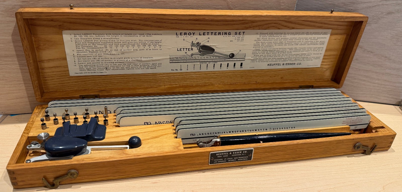 Vintage Keuffel & Esser Leroy Controlled Lettering Drafting Set Stencil Pens Box