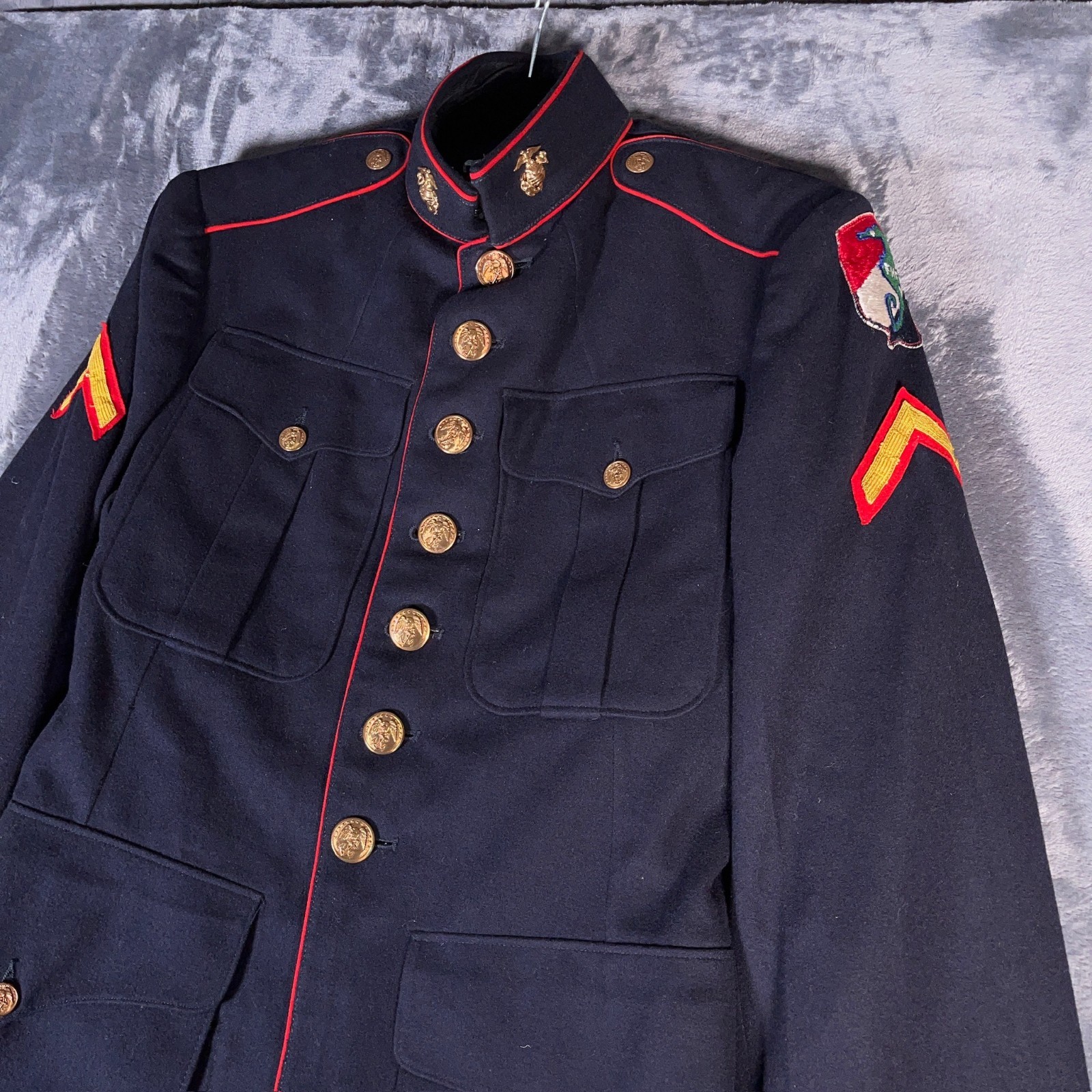 Vintage USMC Dress Blues Jacket Marine Corps FMF Patch Military WWII Era Marines